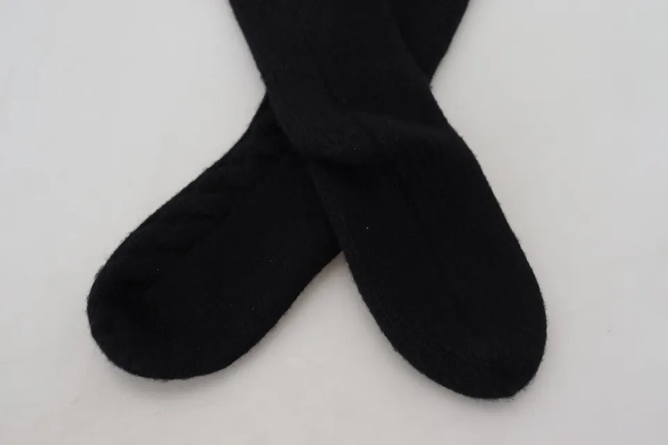 Dolce & Gabbana Black Wool Knit Calf Long Women Accessory Socks | Regal Royce
