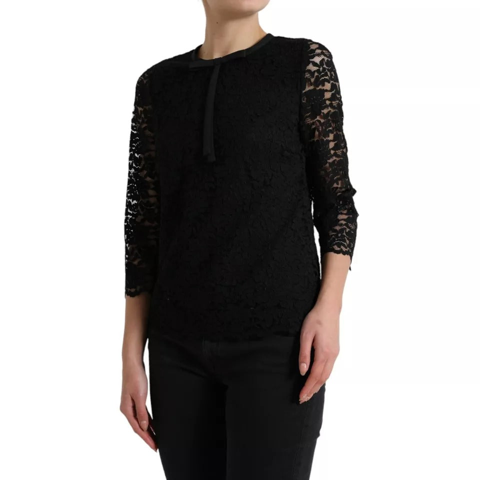 Dolce & Gabbana Black Floral Lace Blouse T-shirt Staff Top | Regal Royce