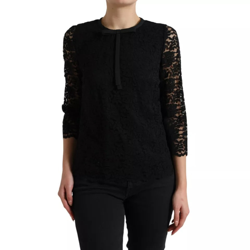 Dolce & Gabbana Black Floral Lace Blouse T-shirt Staff Top | Regal Royce