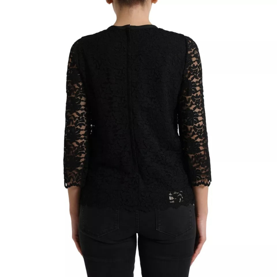 Dolce & Gabbana Black Floral Lace Blouse T-shirt Staff Top | Regal Royce