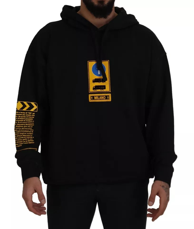 Dolce & Gabbana Black Cotton Logo Hooded Sweatshirt Sweater | Regal Royce