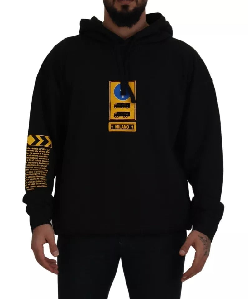 Dolce & Gabbana Black Cotton Logo Hooded Sweatshirt Sweater | Regal Royce