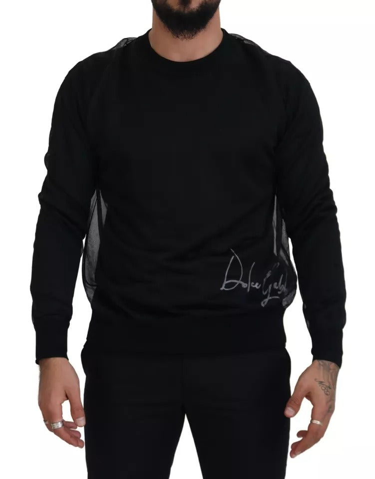 Dolce & Gabbana Black Polyester Crewneck Men Pullover Sweater | Regal Royce