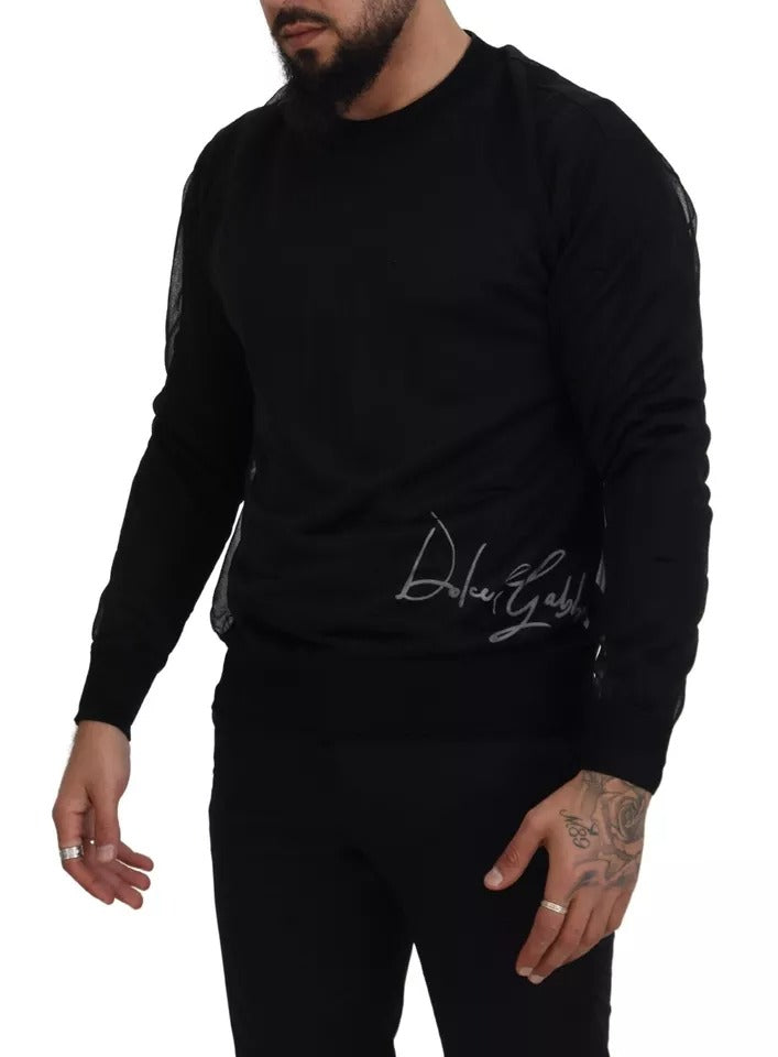 Dolce & Gabbana Black Polyester Crewneck Men Pullover Sweater | Regal Royce