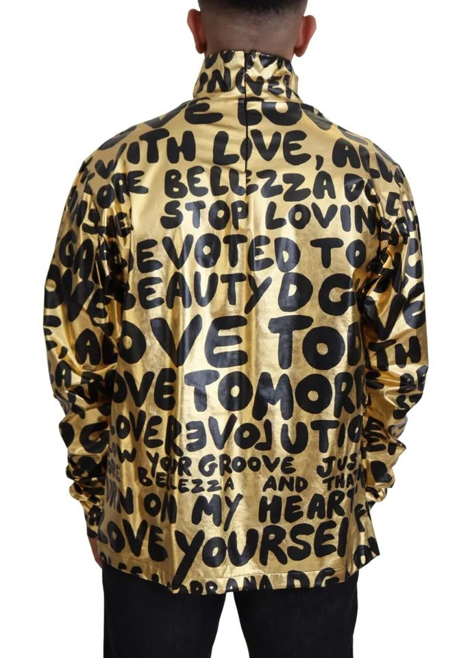 Dolce & Gabbana Gold Logo Print Turtleneck Pullover Sweater | Regal Royce