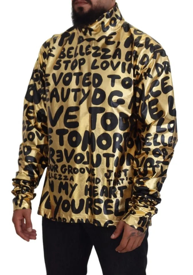Dolce & Gabbana Gold Logo Print Turtleneck Pullover Sweater | Regal Royce