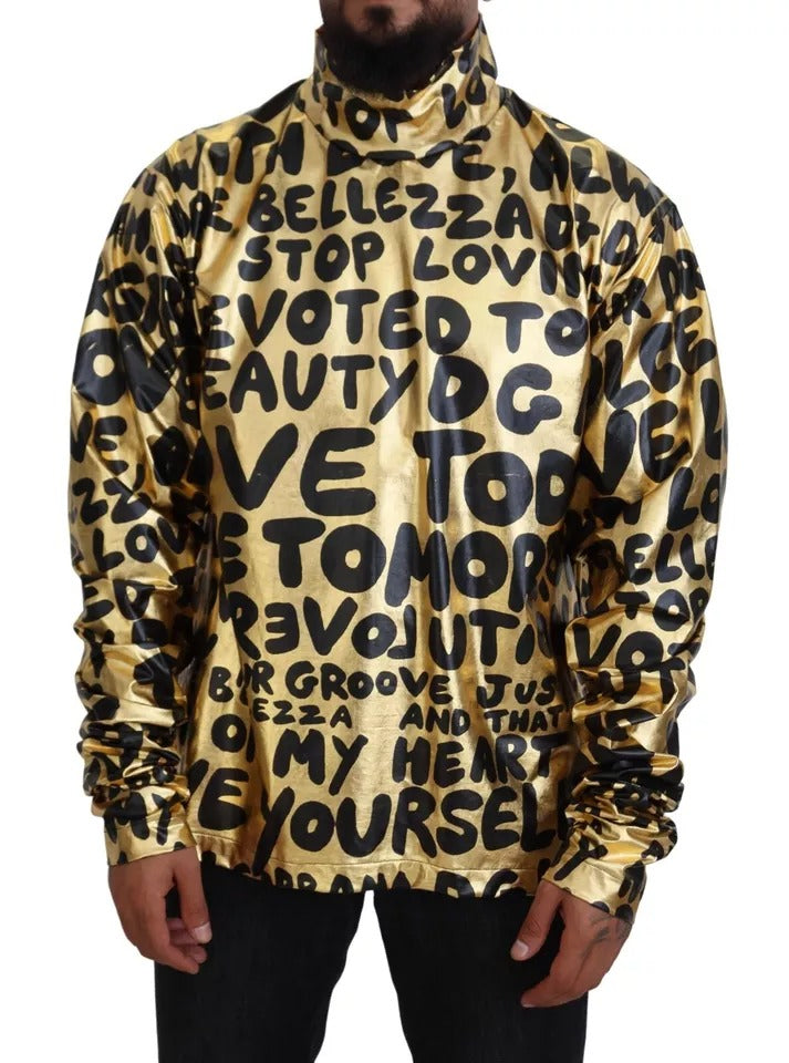 Dolce & Gabbana Gold Logo Print Turtleneck Pullover Sweater | Regal Royce