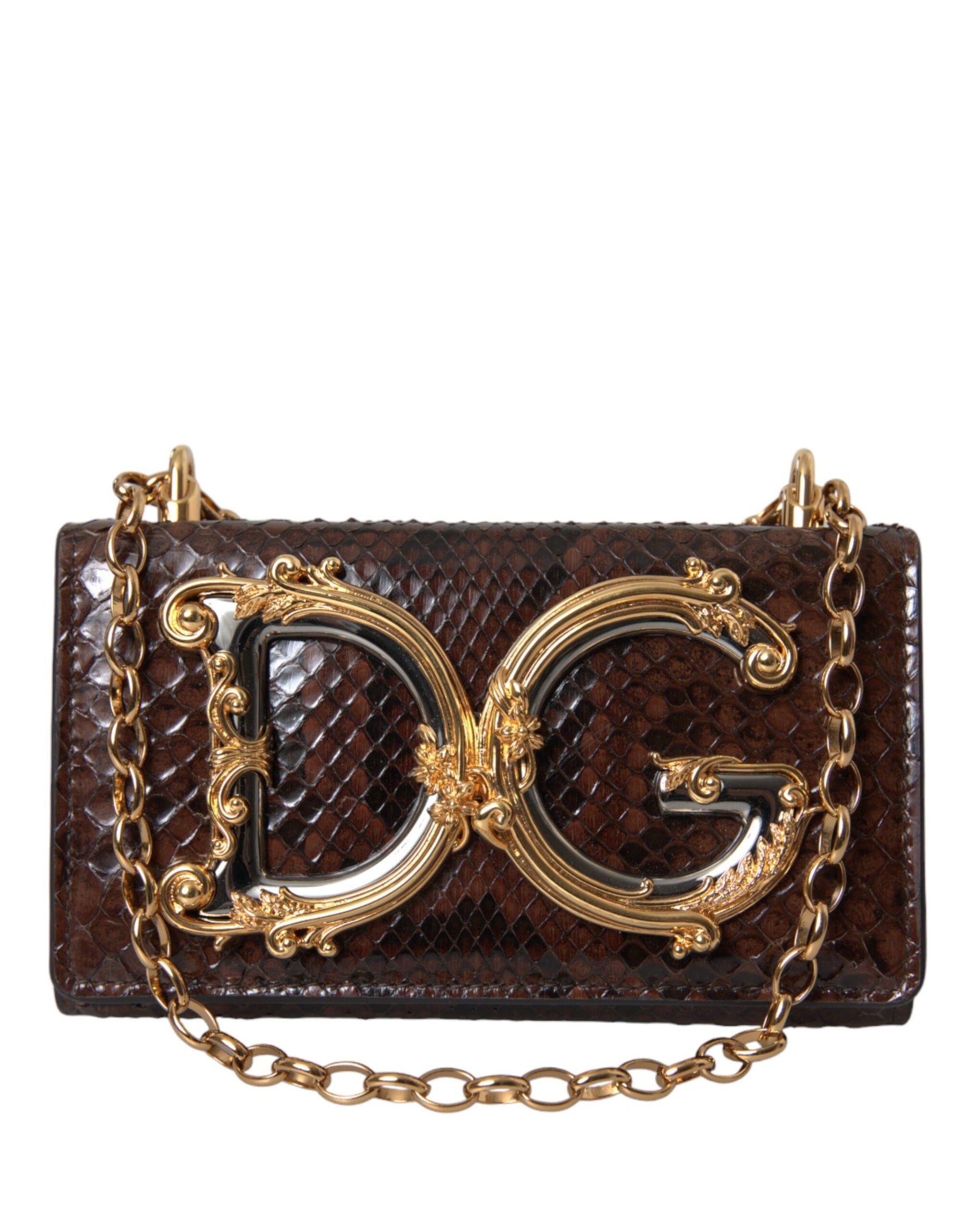 Dolce & Gabbana Brown Python Leather DG Girls Crossbody Phone Bag | Regal Royce