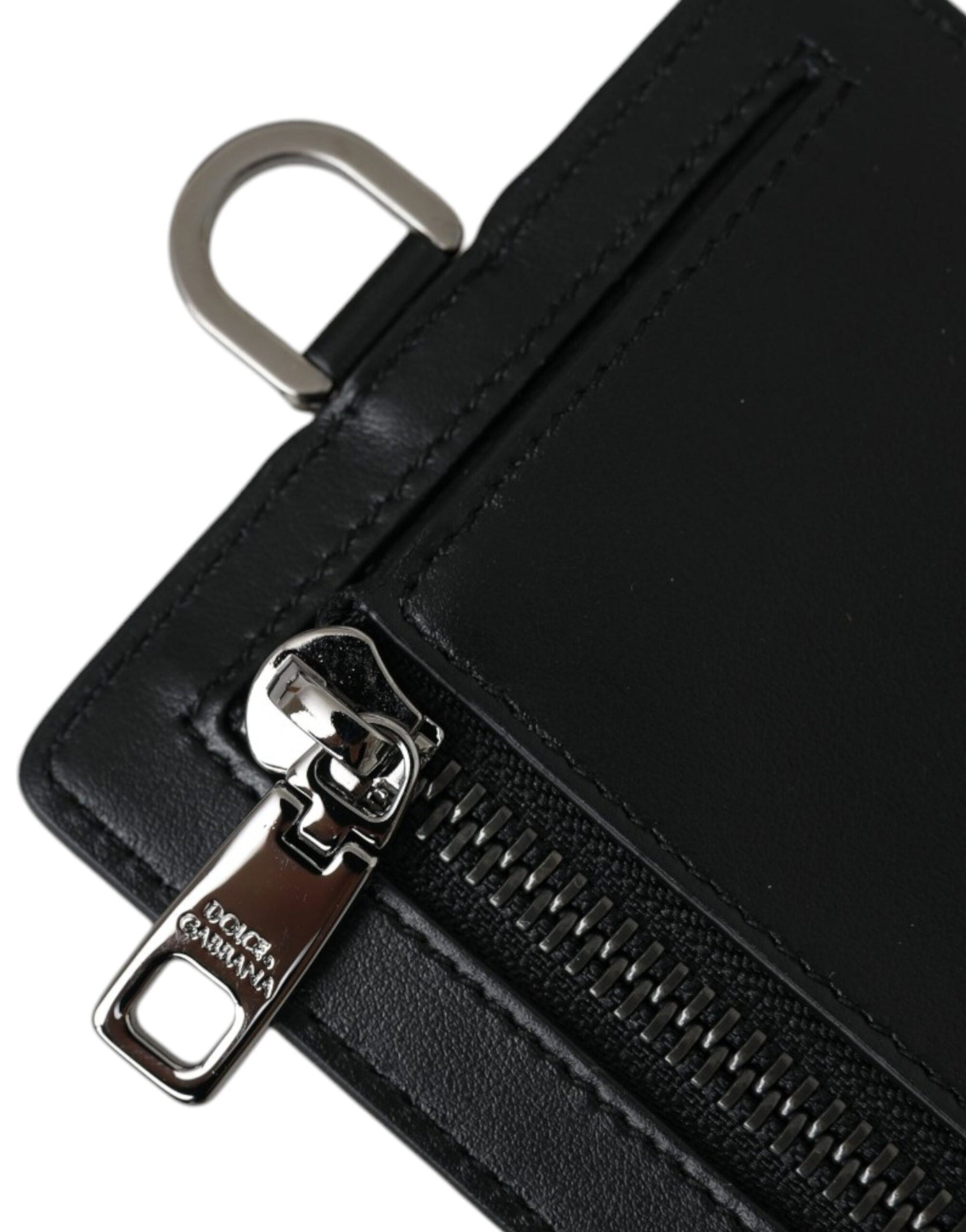 Dolce & Gabbana Black Calf Leather Lanyard Logo Card Holder Men Wallet | Regal Royce