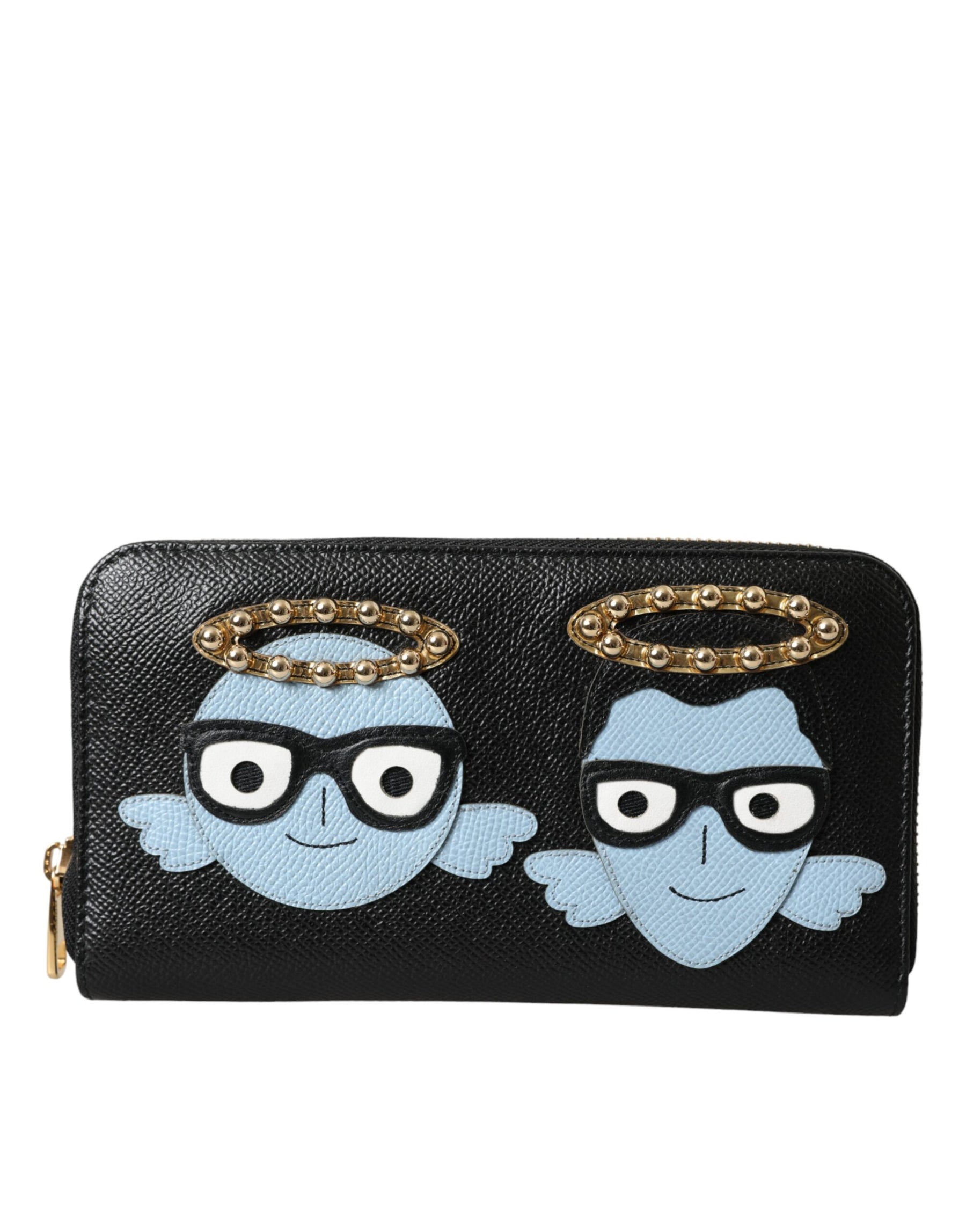 Dolce & Gabbana Black Blue Leather #DGFAMILY Zipper Continental Men Wallet | Regal Royce