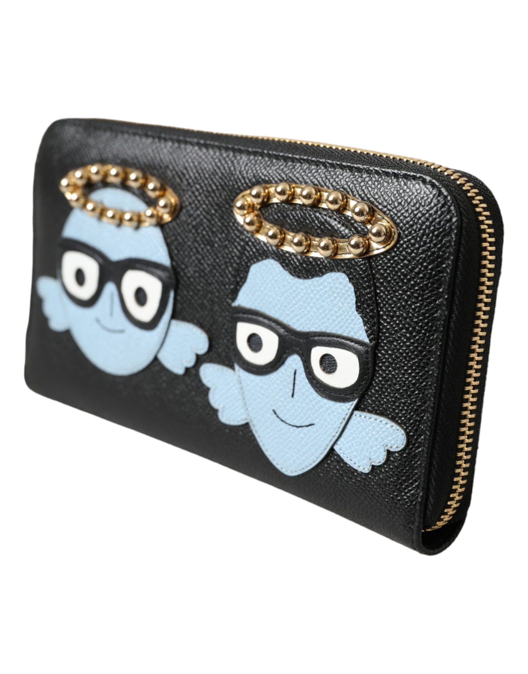 Dolce & Gabbana Black Blue Leather #DGFAMILY Zipper Continental Men Wallet | Regal Royce