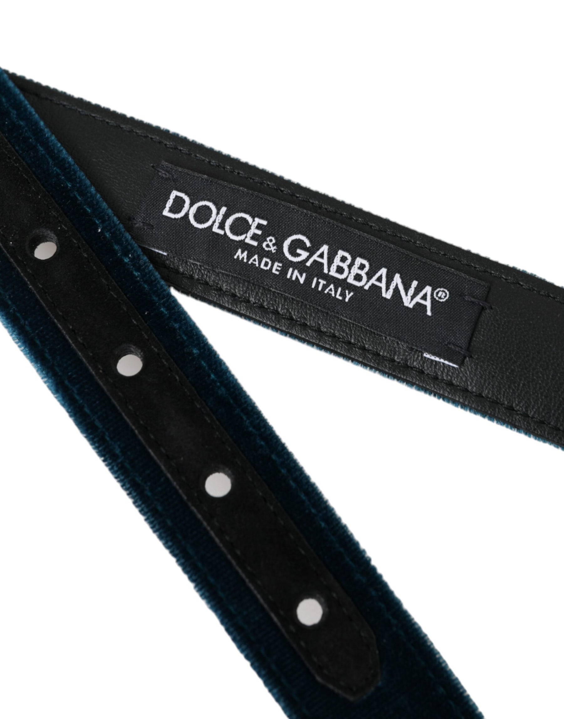 Dolce & Gabbana Blue Velvet Leather Silver Metal Buckle Belt | Regal Royce