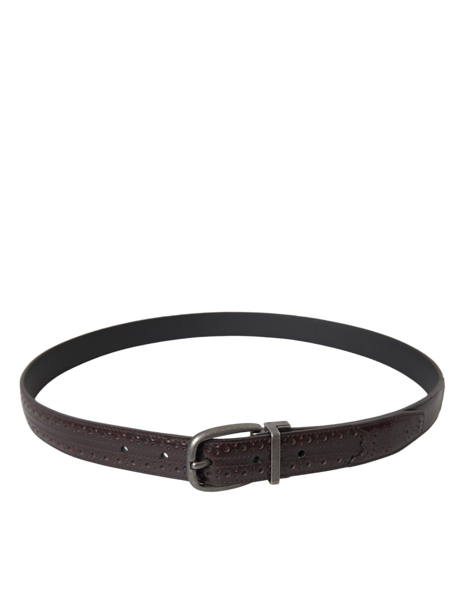 Dolce & Gabbana Dark Brown Perforated Leather Metal Buckle Belt Men | Regal Royce