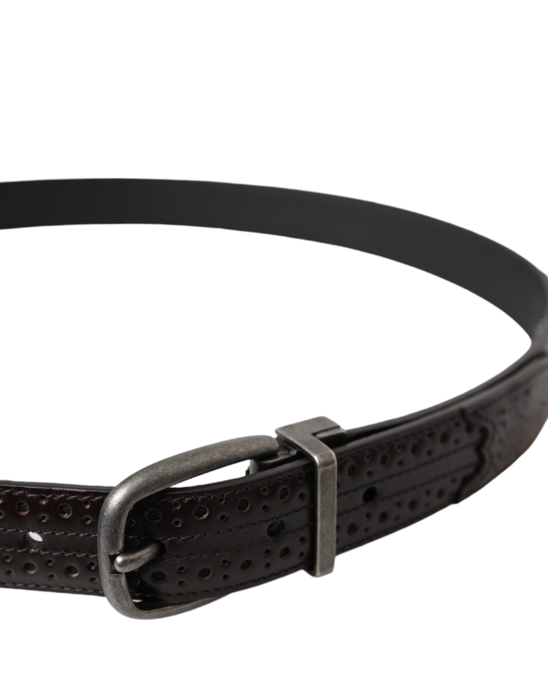 Dolce & Gabbana Dark Brown Perforated Leather Metal Buckle Belt Men | Regal Royce