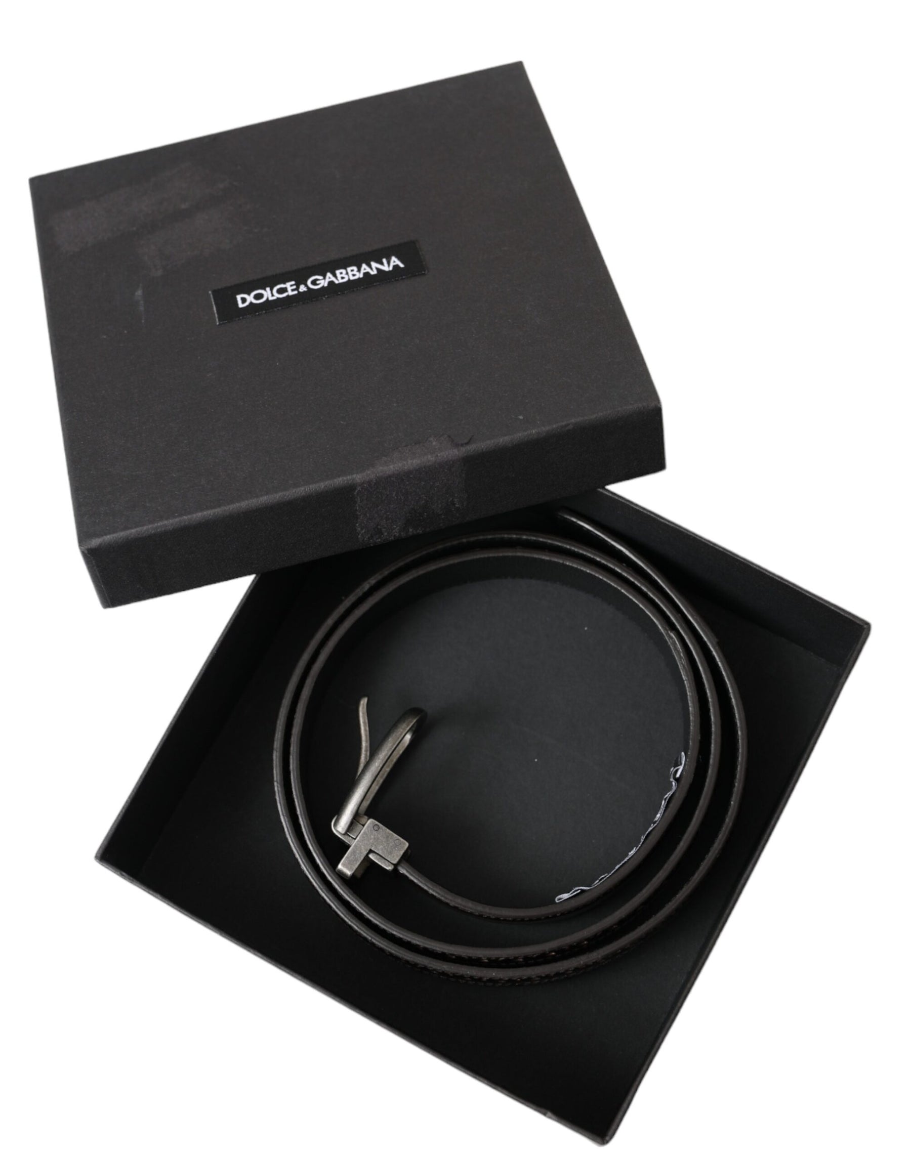 Dolce & Gabbana Dark Brown Perforated Leather Metal Buckle Belt Men | Regal Royce