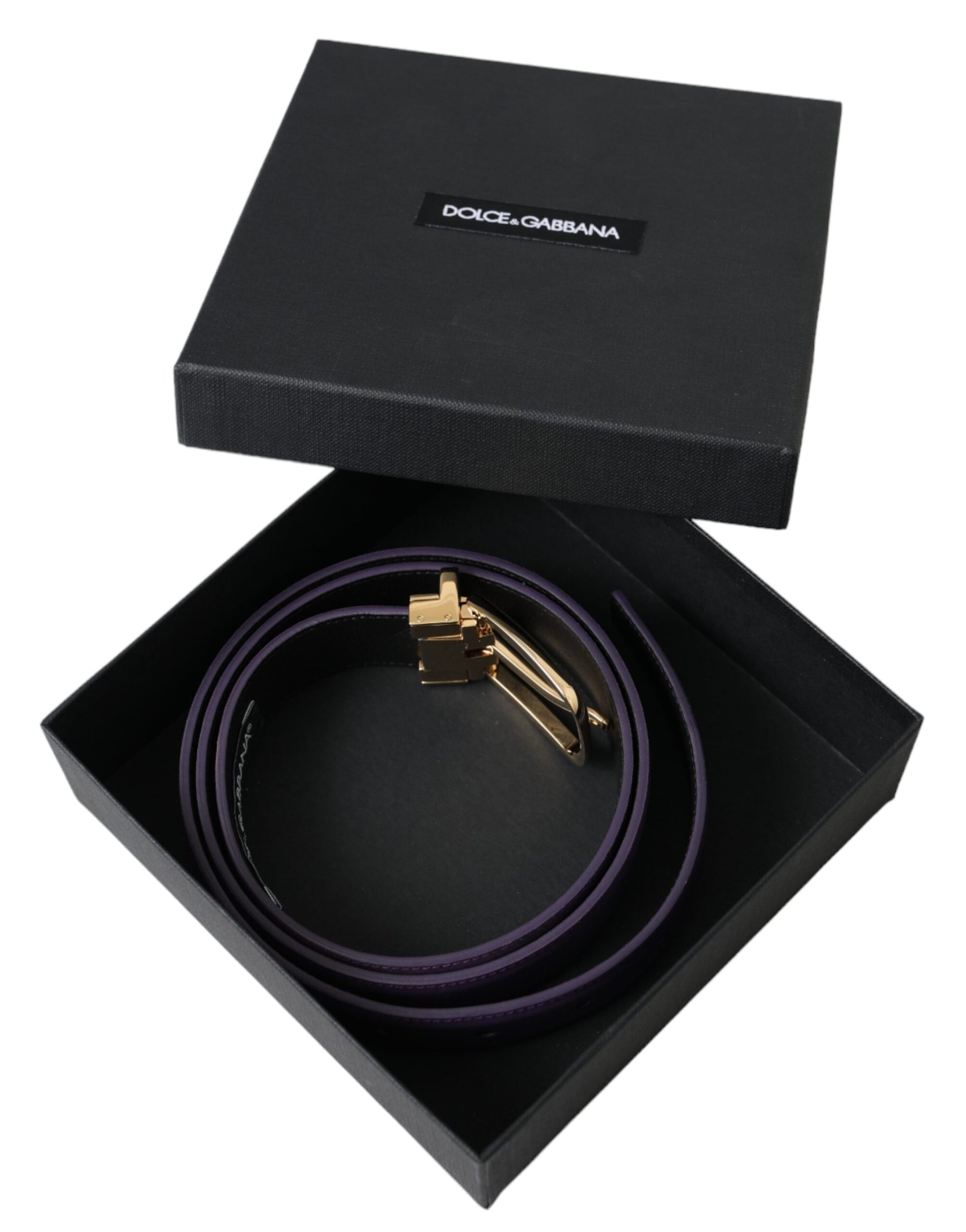 Dolce & Gabbana Purple Leather Gold Metal Buckle Belt Men | Regal Royce