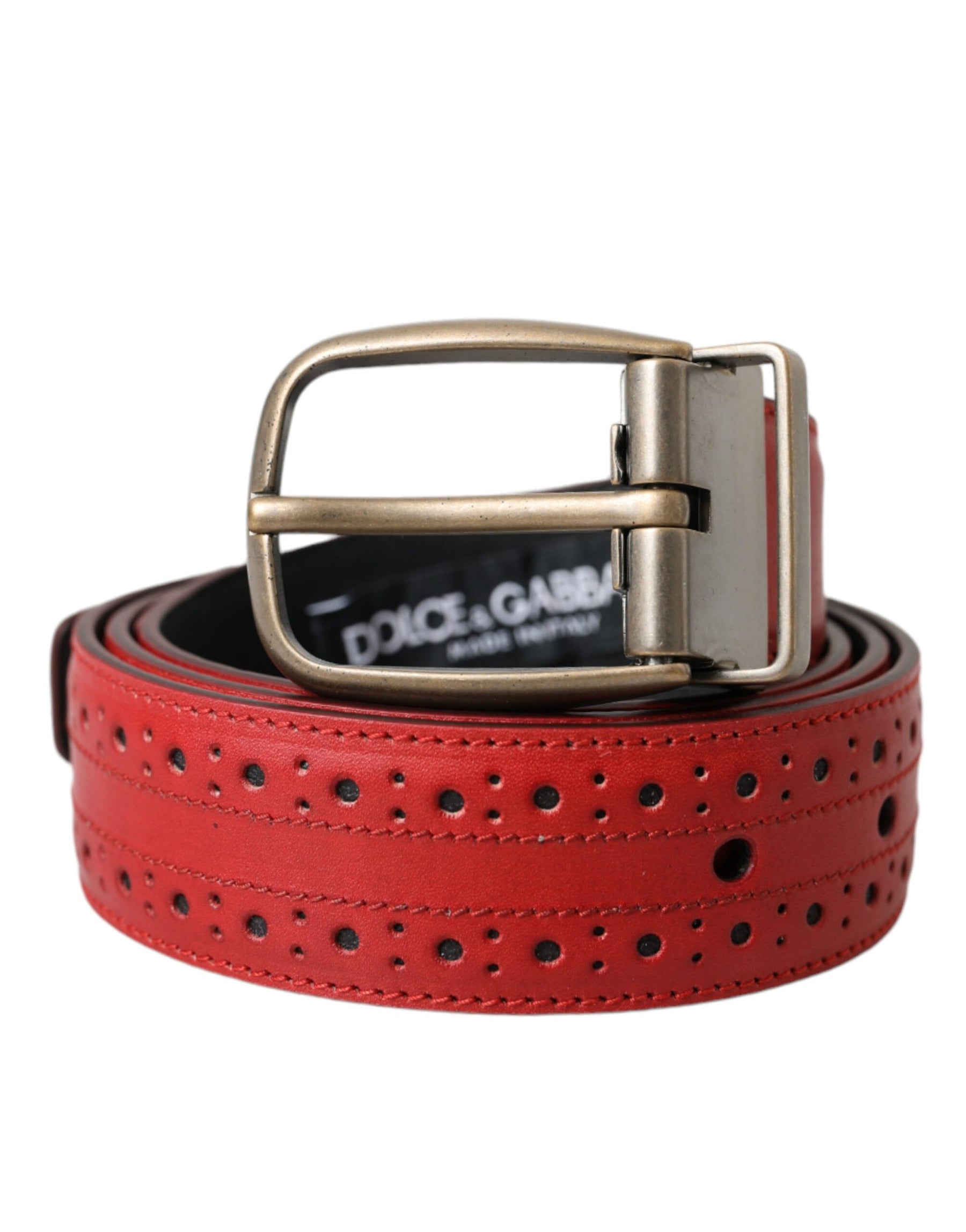 Dolce & Gabbana Red Perforated Leather Metal Buckle Belt Men | Regal Royce
