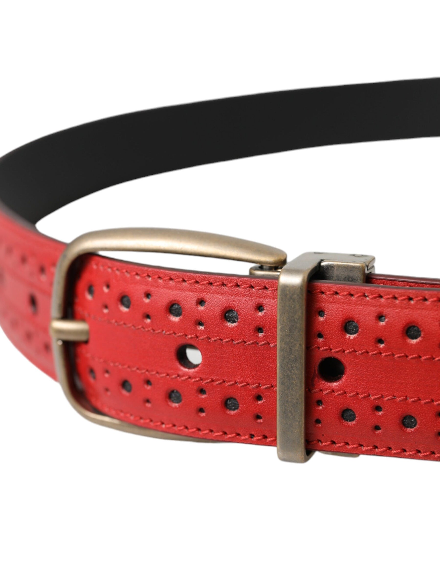 Dolce & Gabbana Red Perforated Leather Metal Buckle Belt Men | Regal Royce