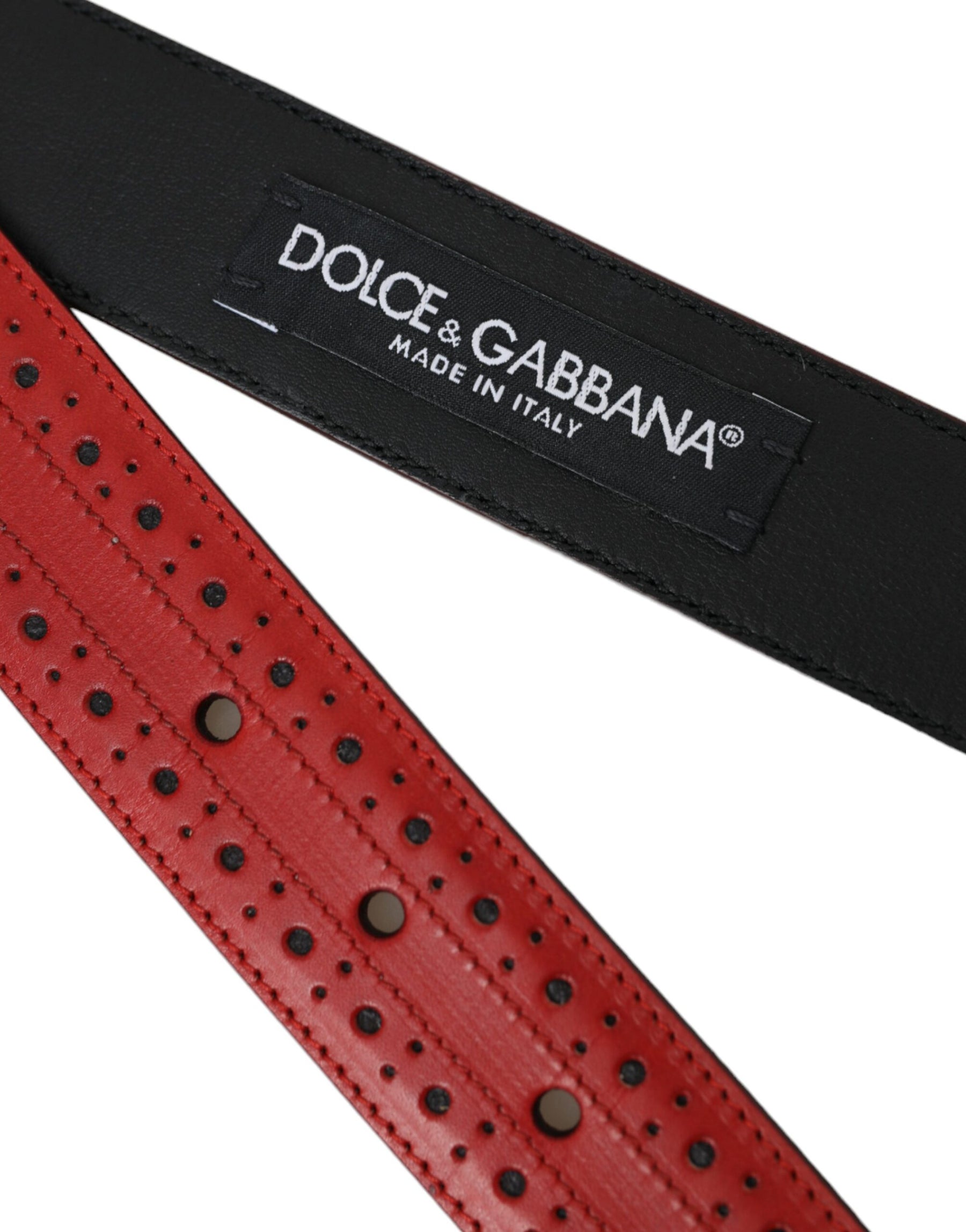 Dolce & Gabbana Red Perforated Leather Metal Buckle Belt Men | Regal Royce