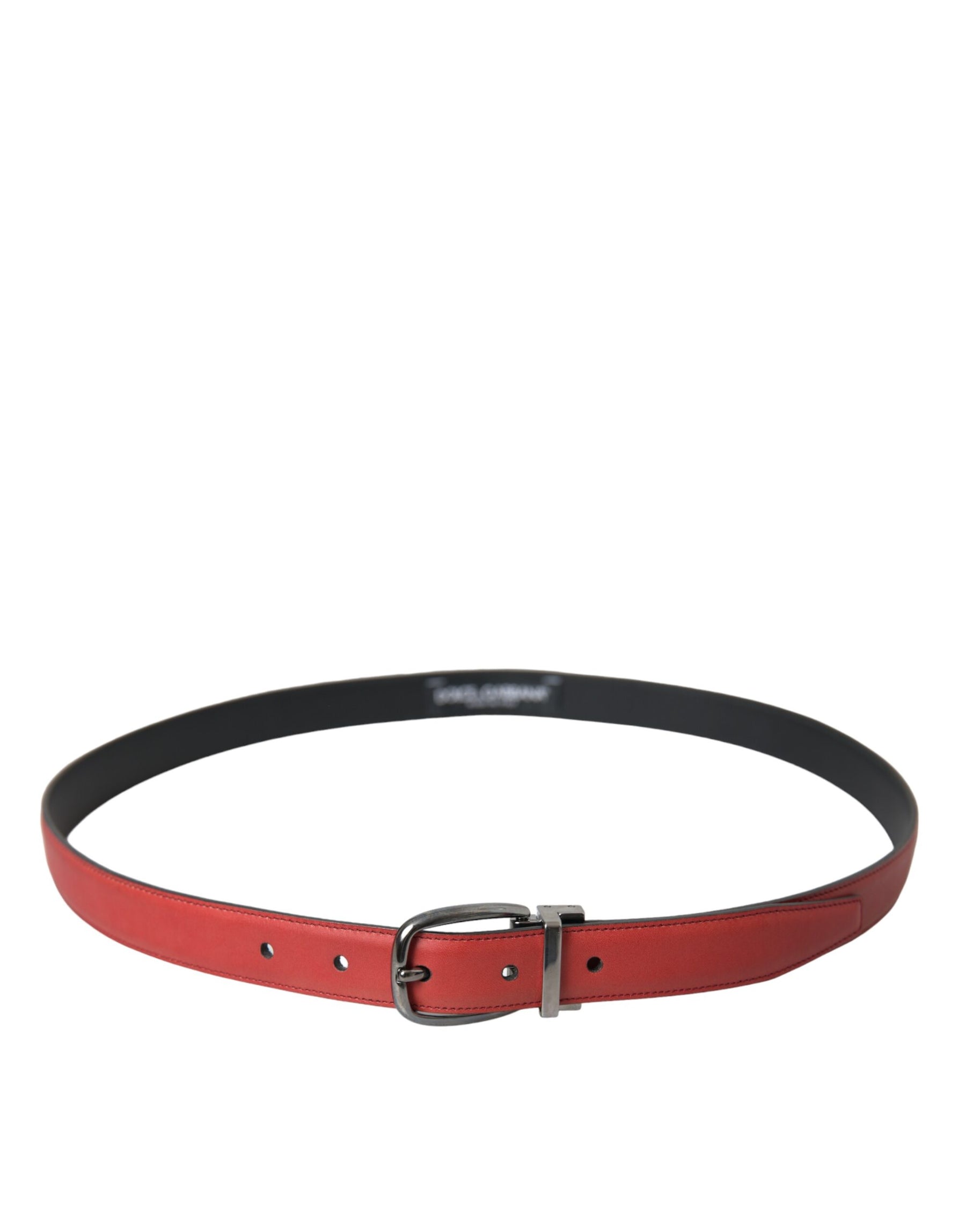 Dolce & Gabbana Red Leather Silver Metal Buckle Belt Men | Regal Royce