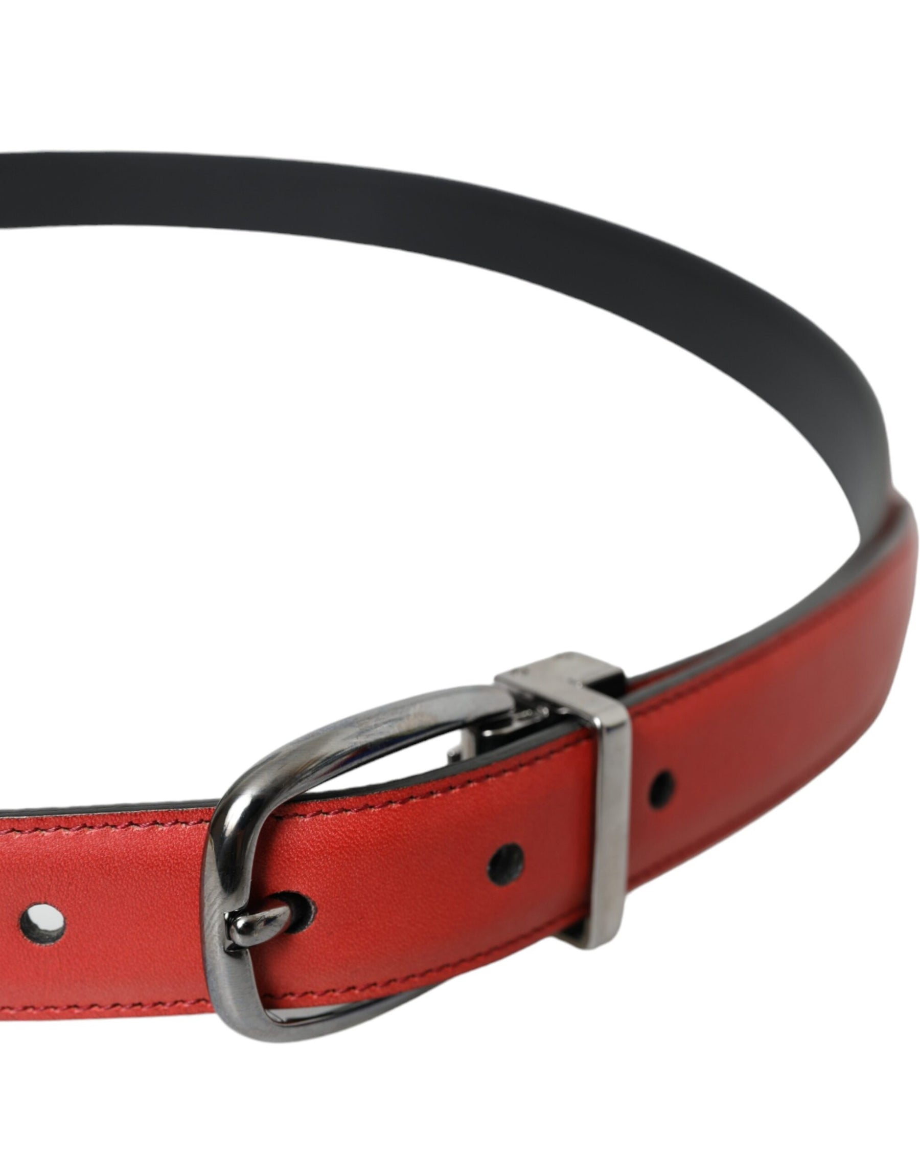 Dolce & Gabbana Red Leather Silver Metal Buckle Belt Men | Regal Royce