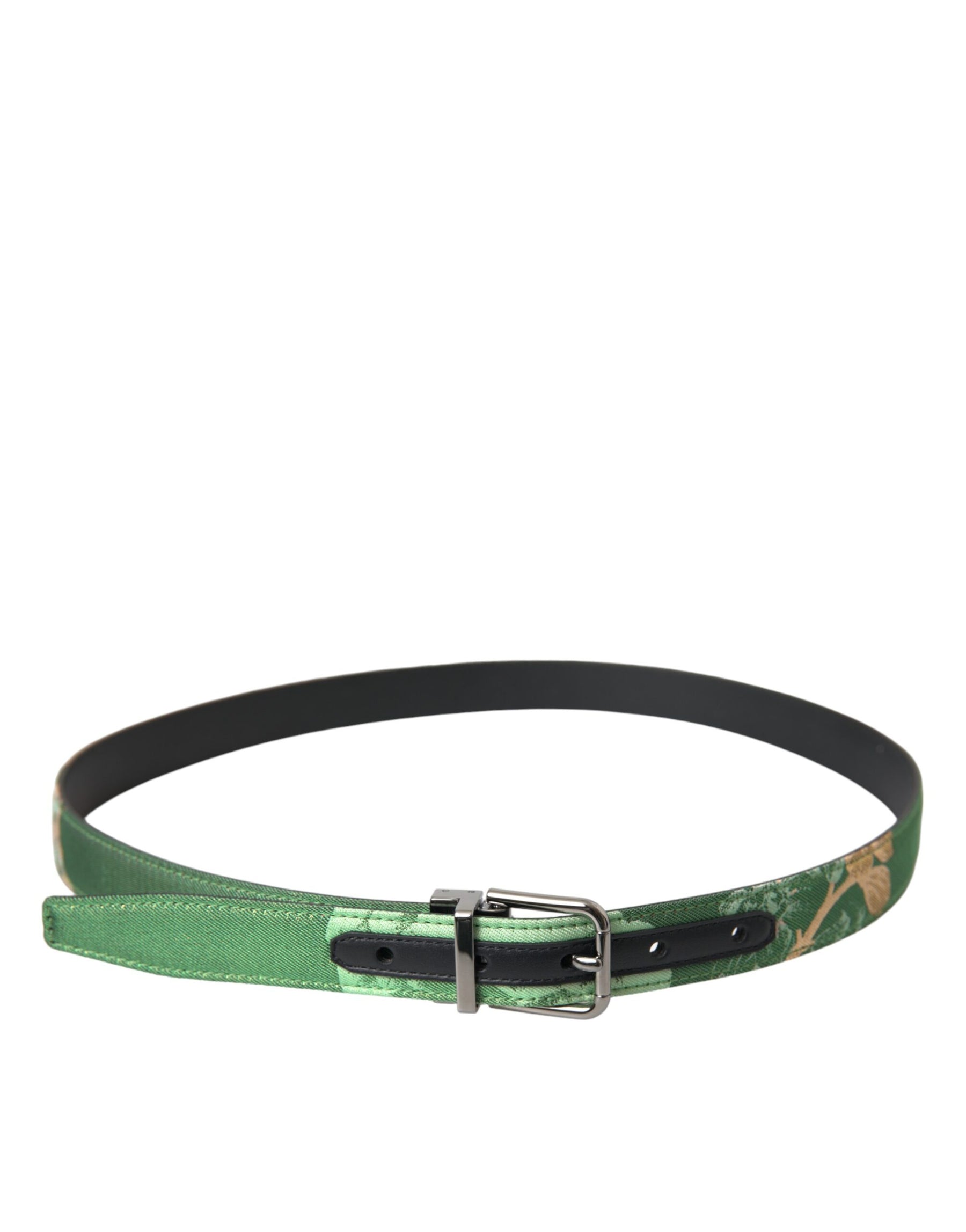 Dolce & Gabbana Green Leather Jacquard Silver Metal Buckle Belt | Regal Royce