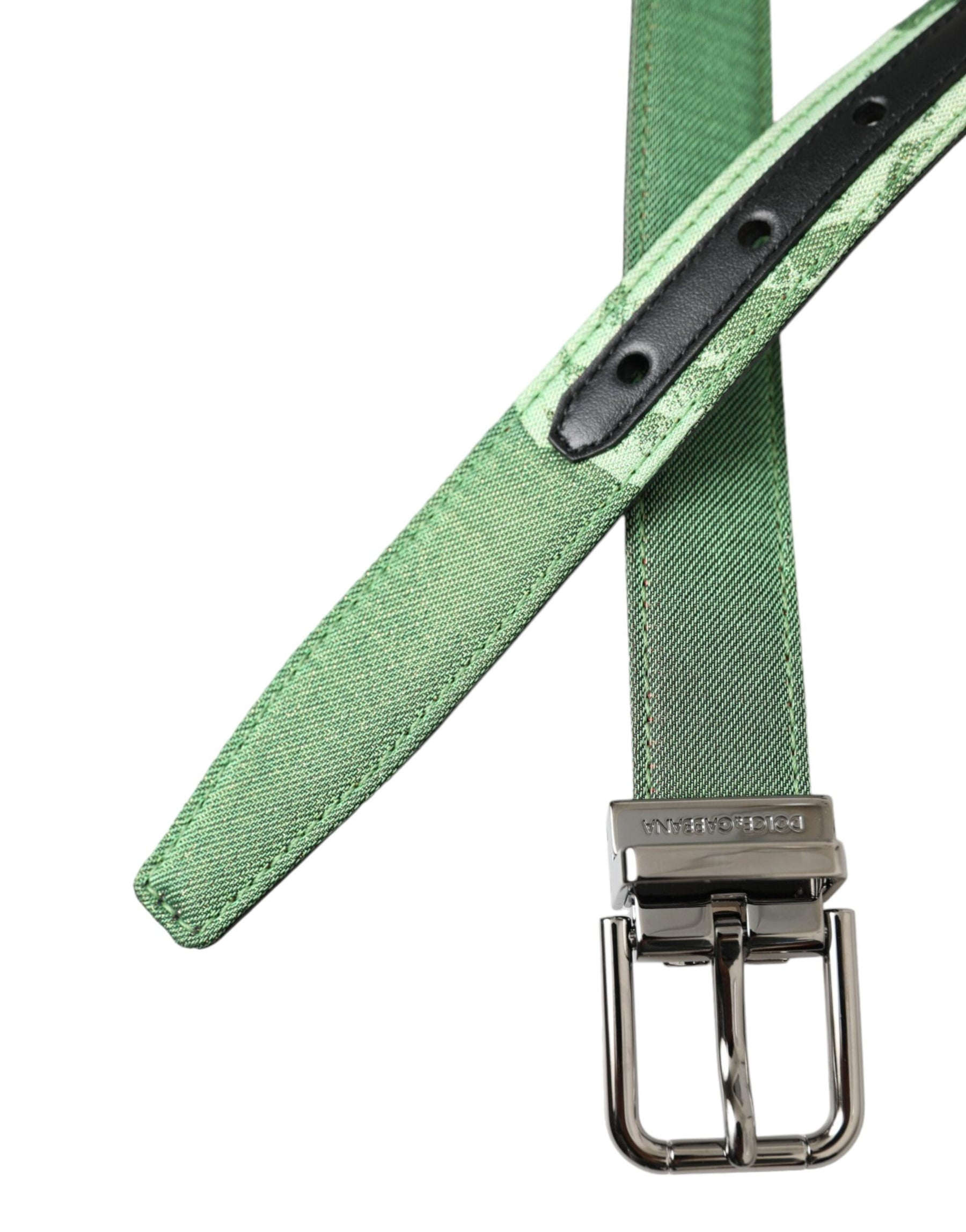 Dolce & Gabbana Green Leather Jacquard Silver Metal Buckle Belt | Regal Royce