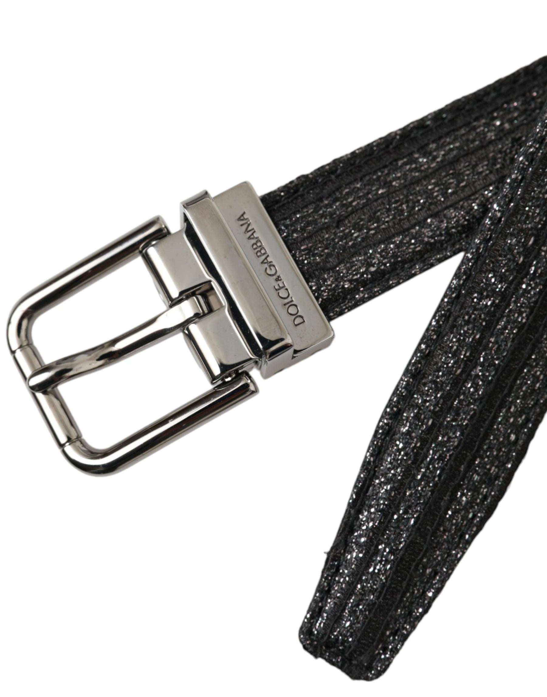 Dolce & Gabbana Black Jacquard Stripes Silver Metal Buckle Belt | Regal Royce