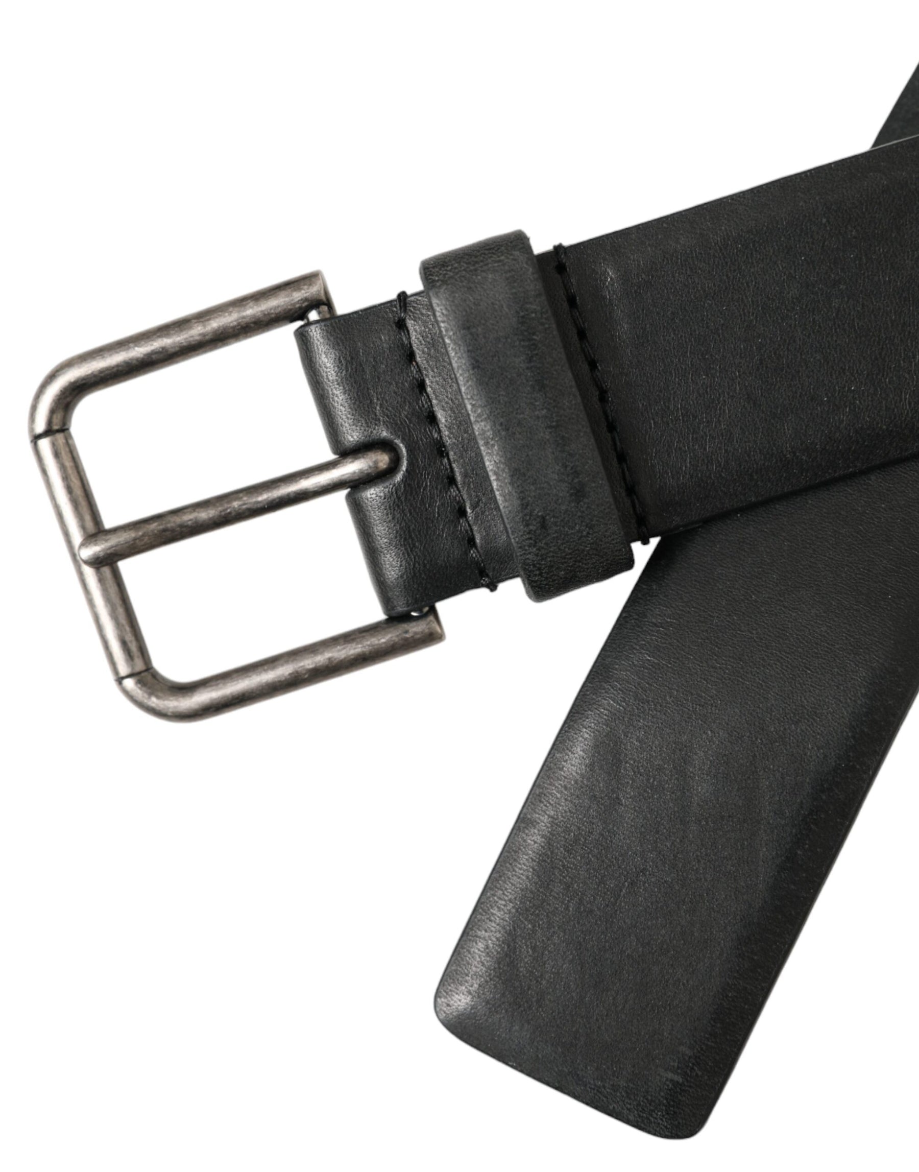 Dolce & Gabbana Black Calf Leather Silver Metal Buckle Belt | Regal Royce