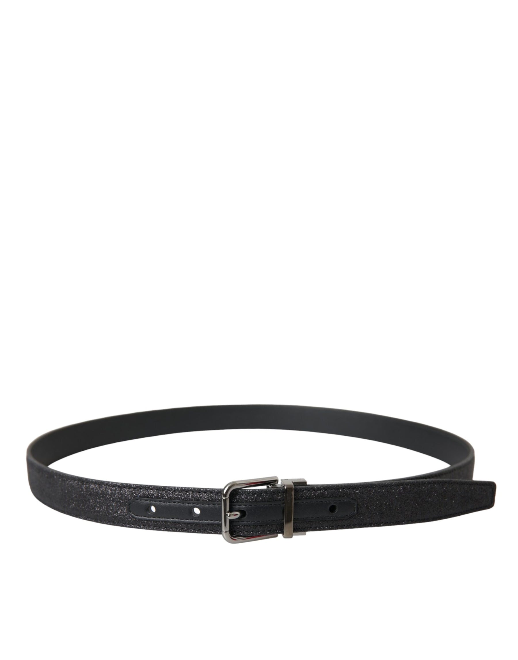 Dolce & Gabbana Black Glittered Leather Silver Buckle Belt | Regal Royce