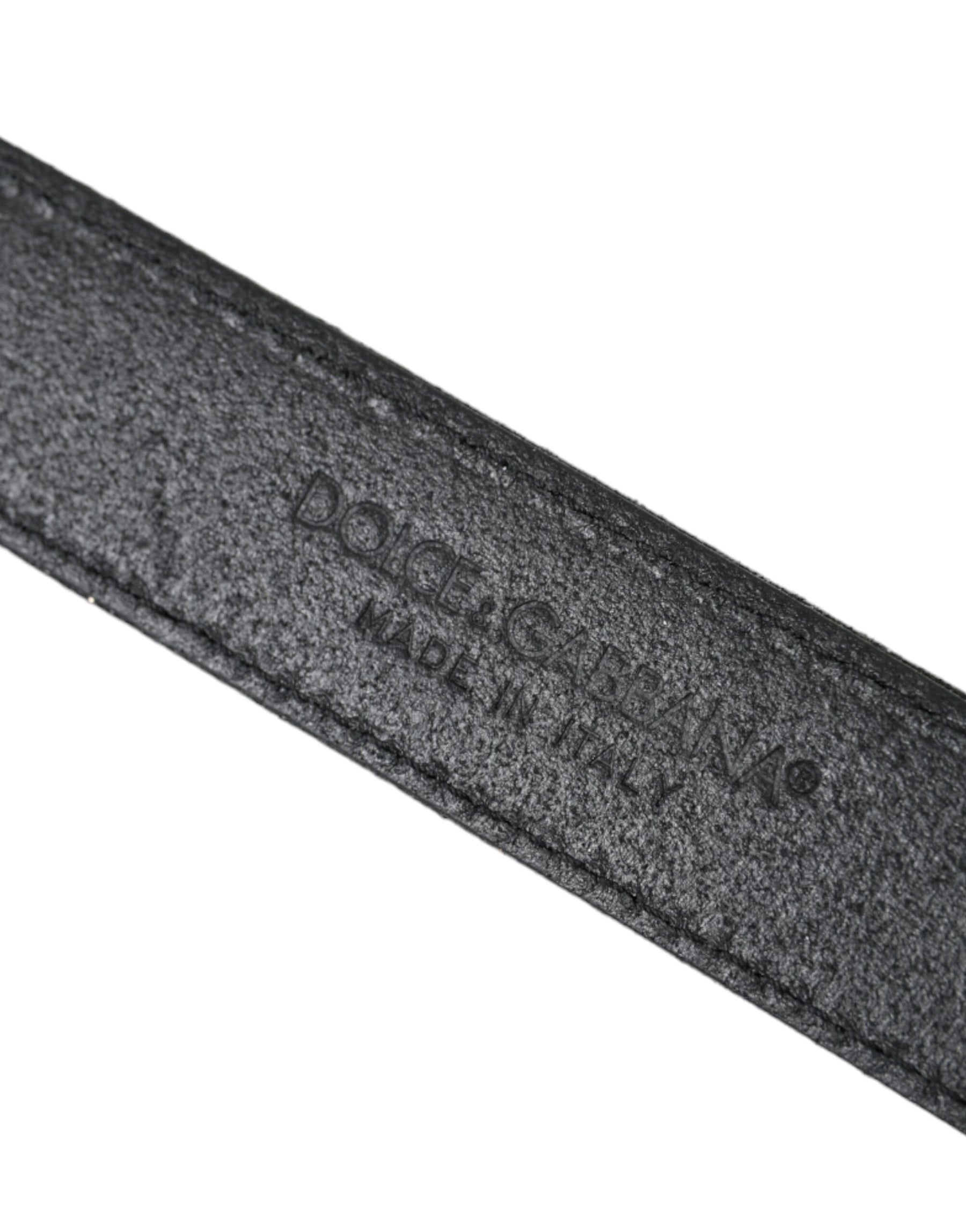 Dolce & Gabbana Black Glittered Leather Silver Buckle Belt | Regal Royce