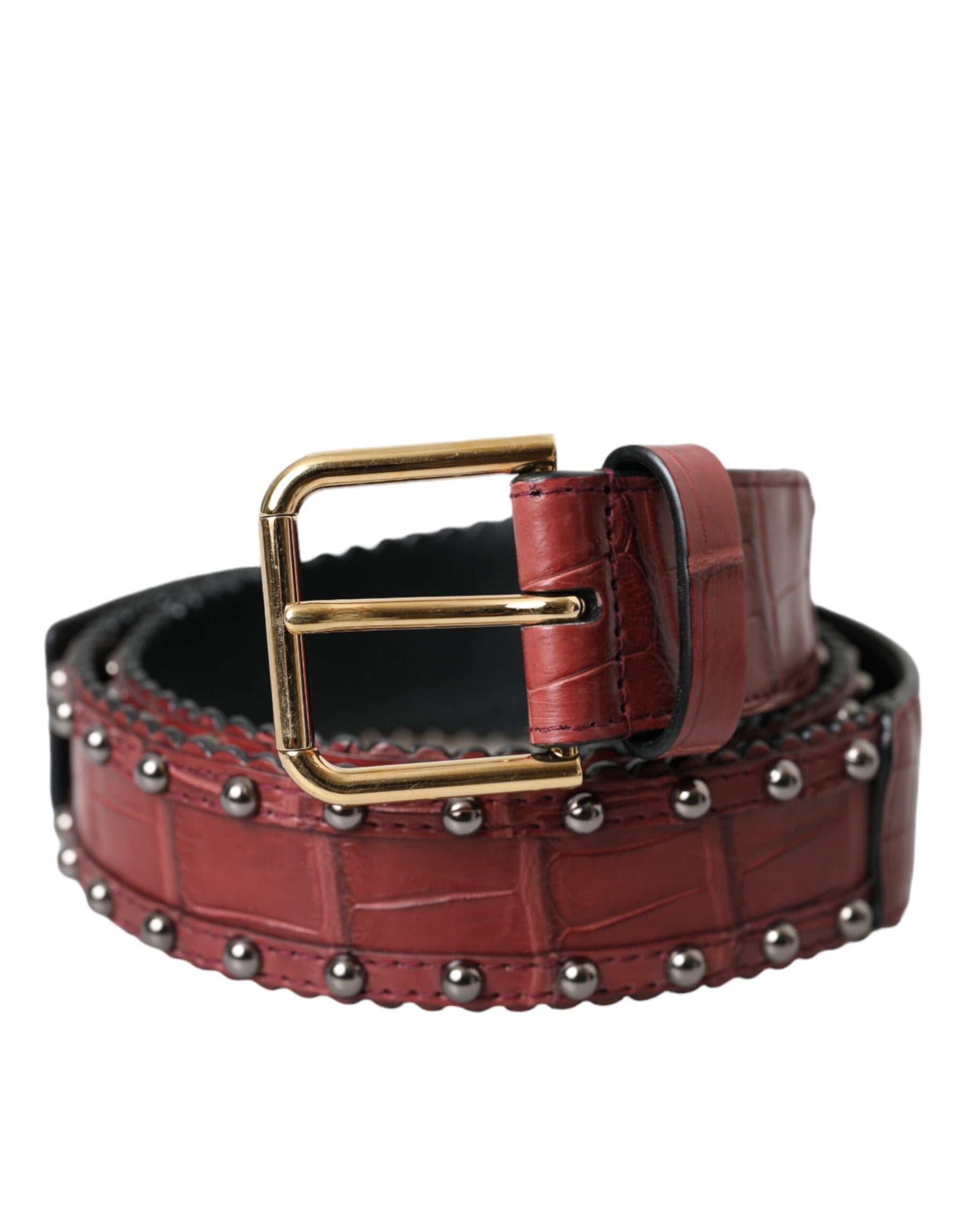 Dolce & Gabbana Brown Alligator Leather Studded Metal Buckle Belt | Regal Royce