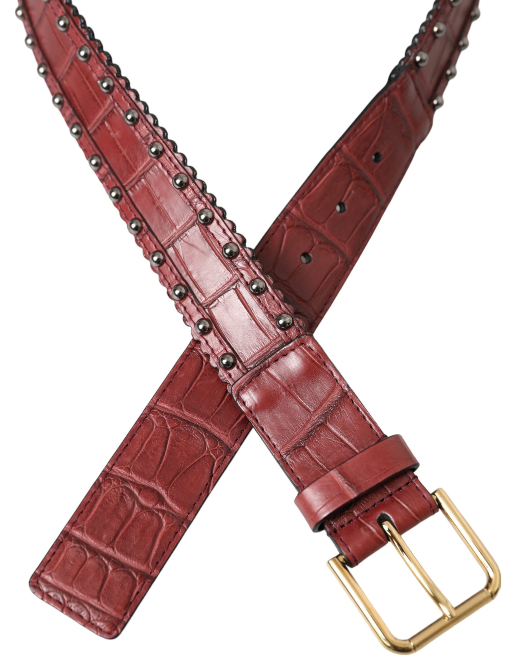 Dolce & Gabbana Brown Alligator Leather Studded Metal Buckle Belt | Regal Royce