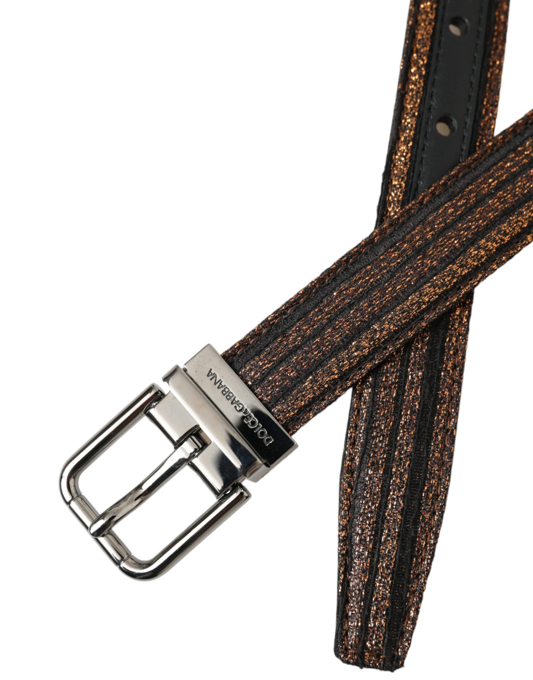 Dolce & Gabbana Gold Jacquard Stripes Silver Metal Buckle Belt | Regal Royce