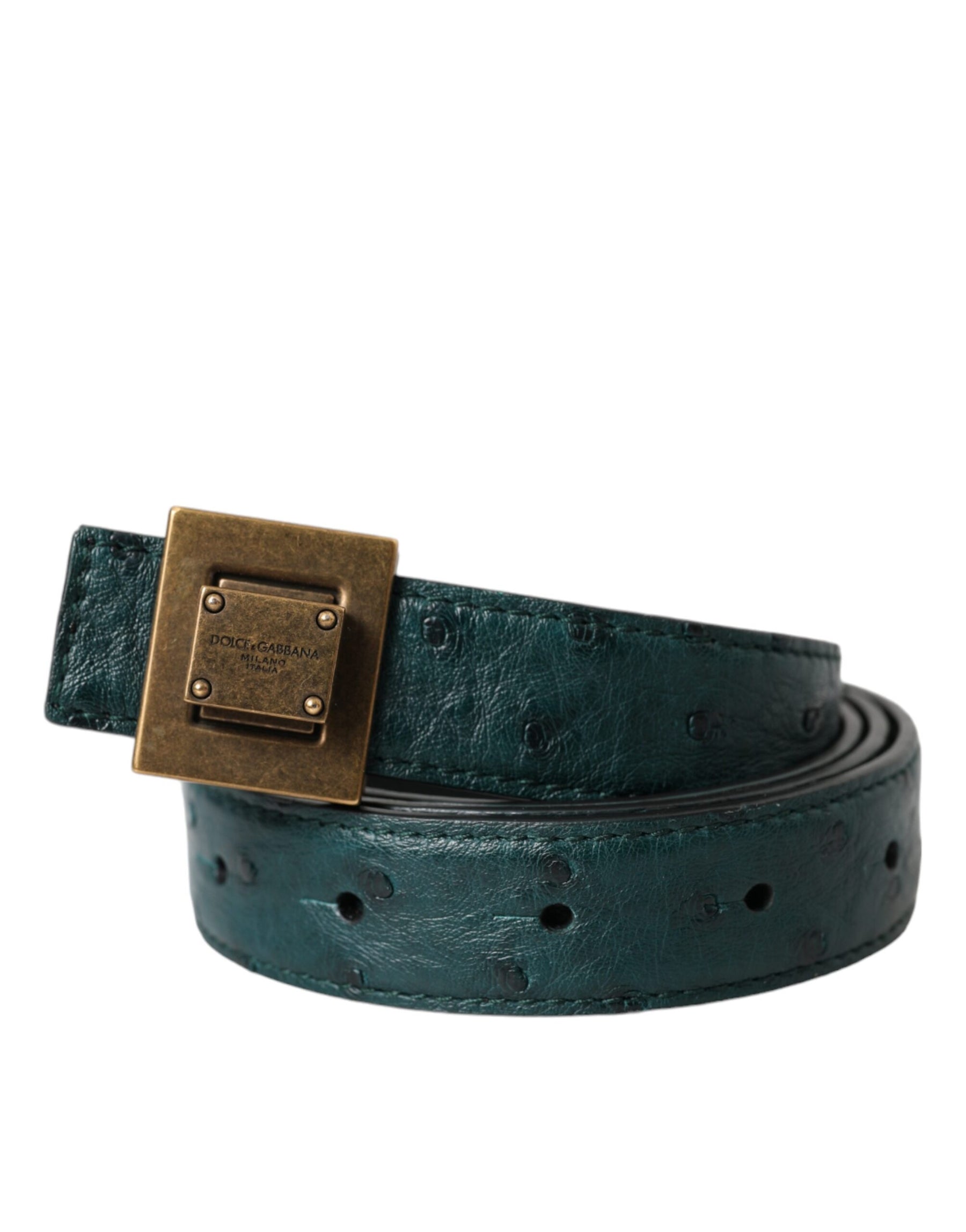 Dolce & Gabbana Dark Green Leather Square Metal Buckle Belt | Regal Royce