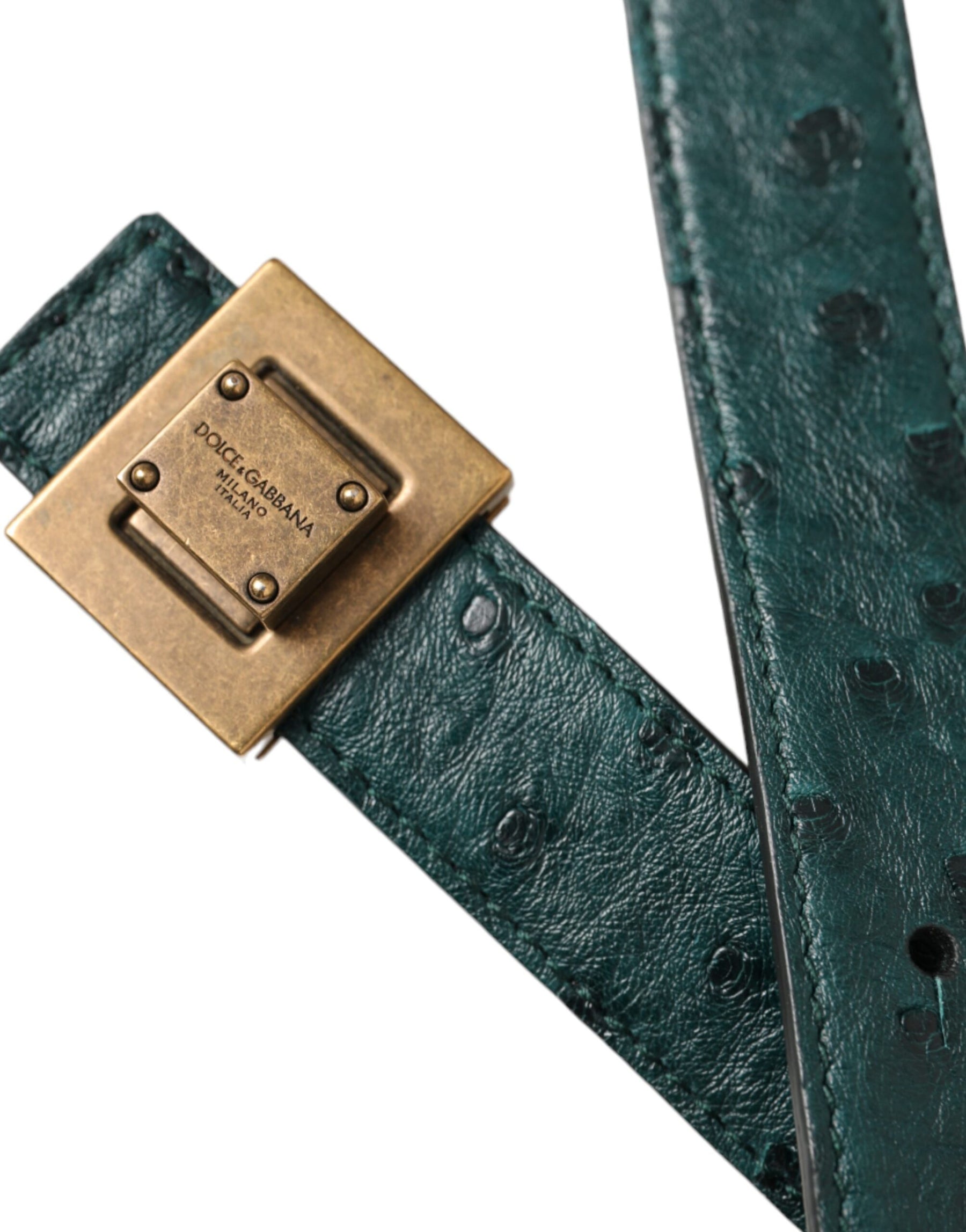 Dolce & Gabbana Dark Green Leather Square Metal Buckle Belt | Regal Royce
