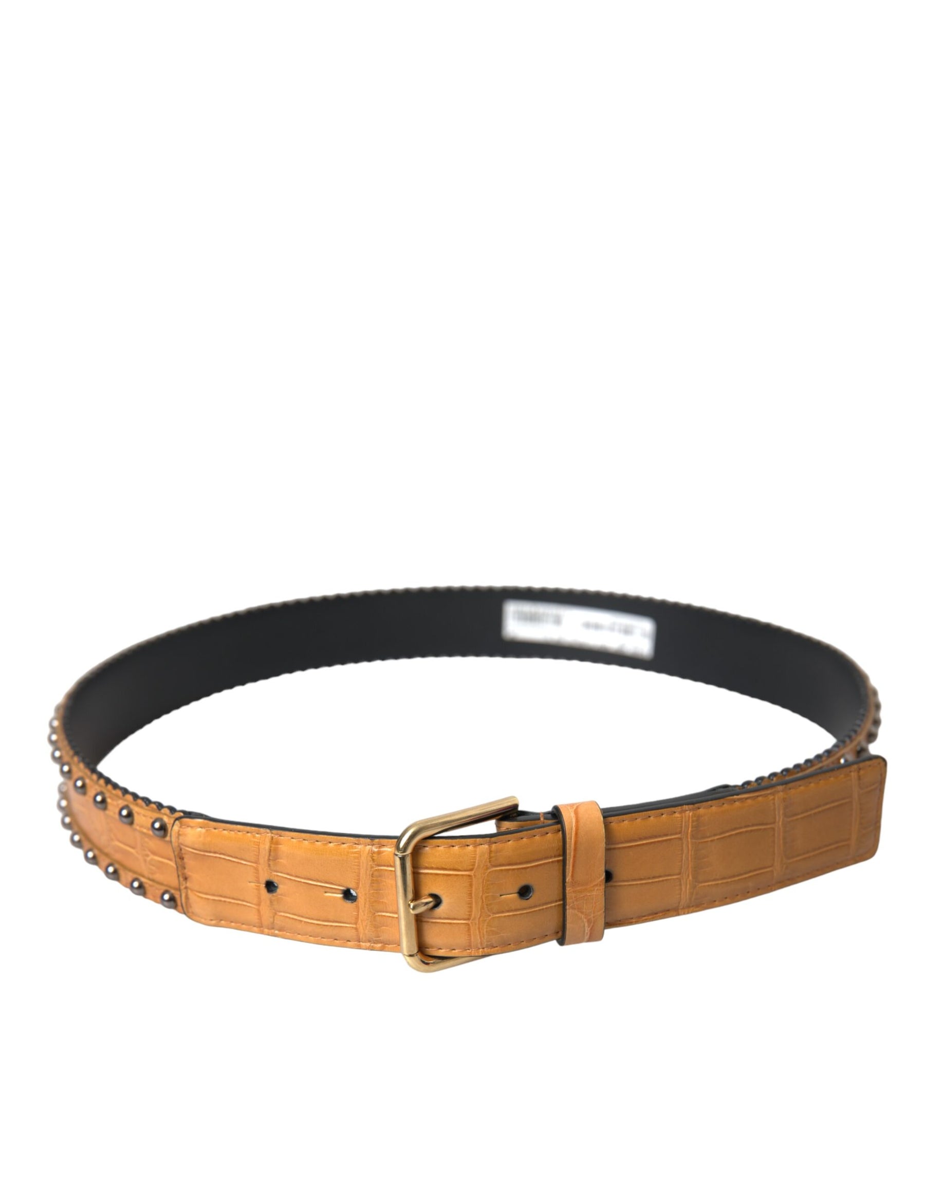 Dolce & Gabbana Beige Alligator Leather Studded Metal Buckle Belt | Regal Royce