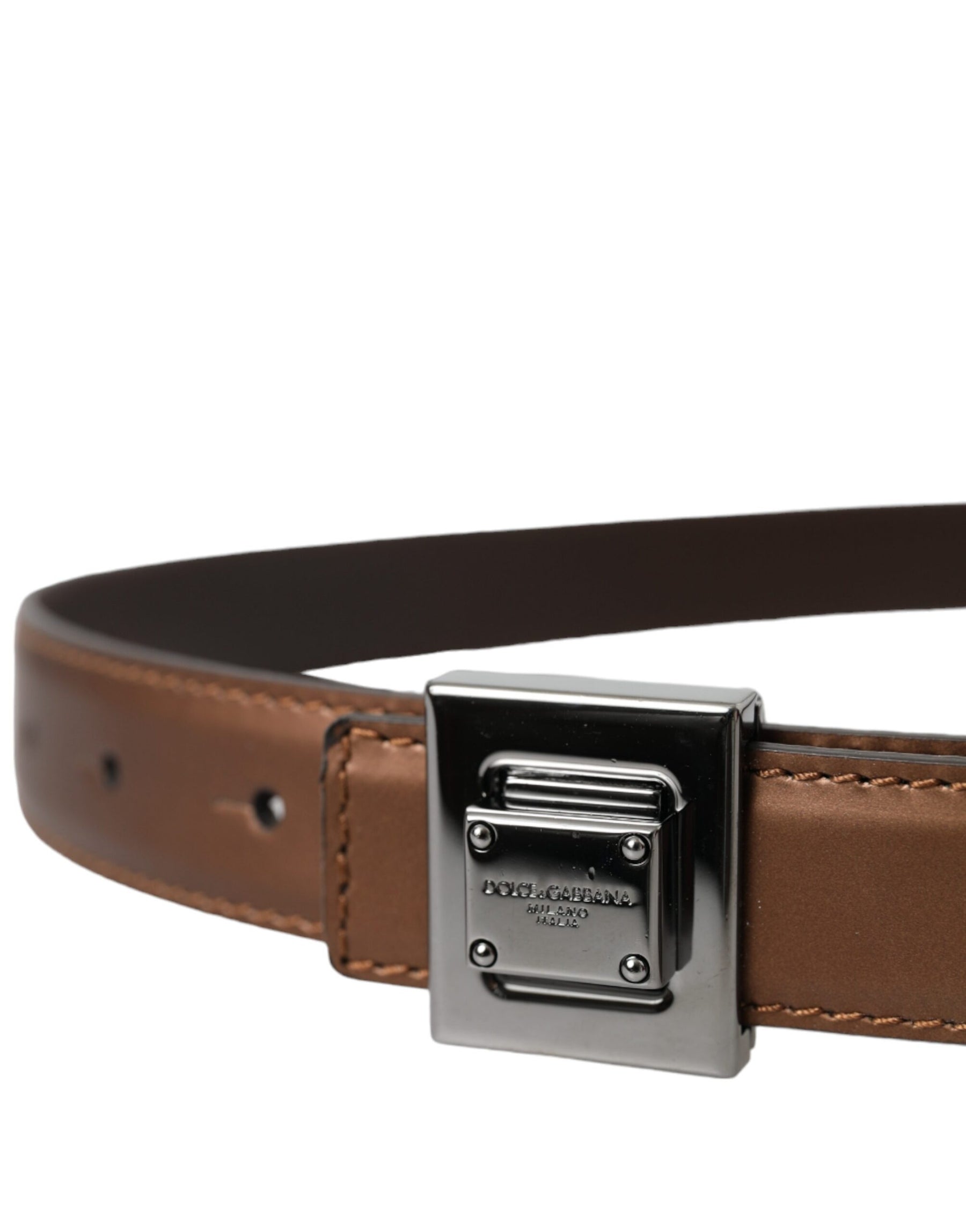 Dolce & Gabbana Bronze Leather Square Metal Buckle Belt | Regal Royce
