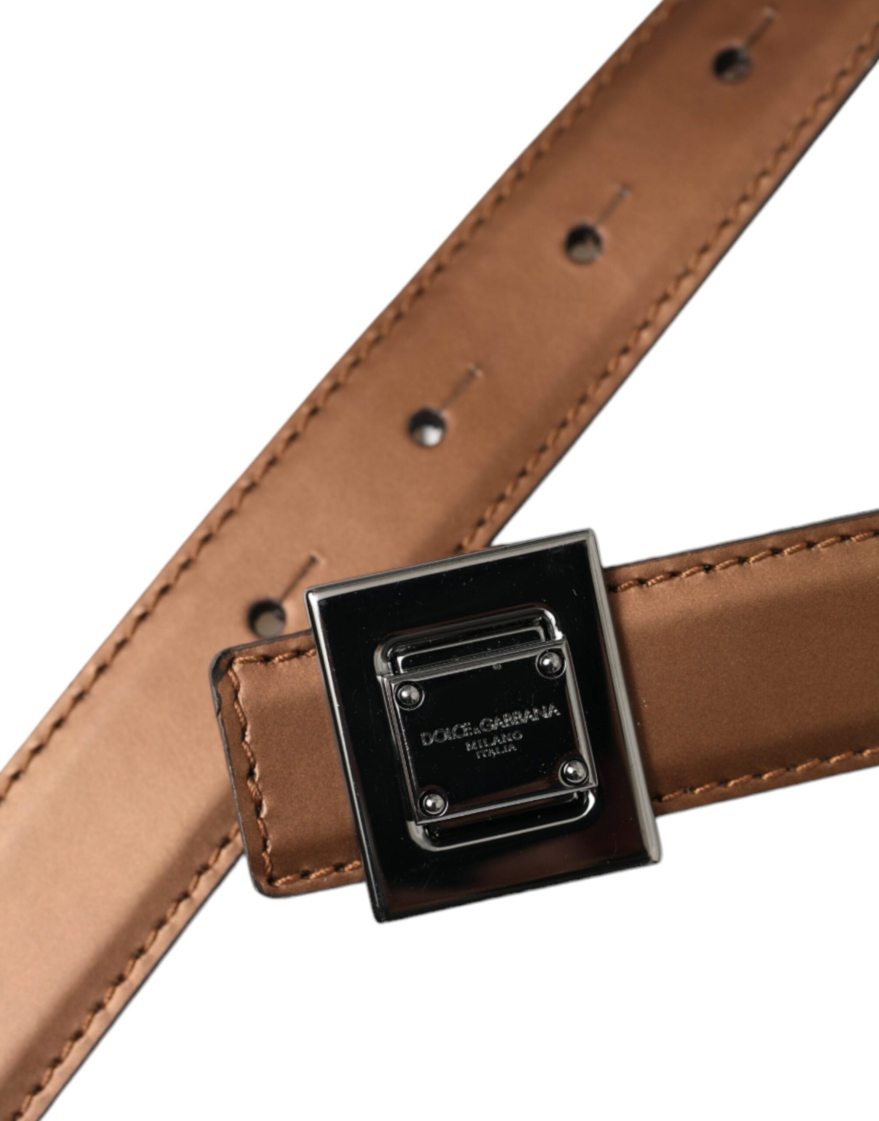 Dolce & Gabbana Bronze Leather Square Metal Buckle Belt | Regal Royce
