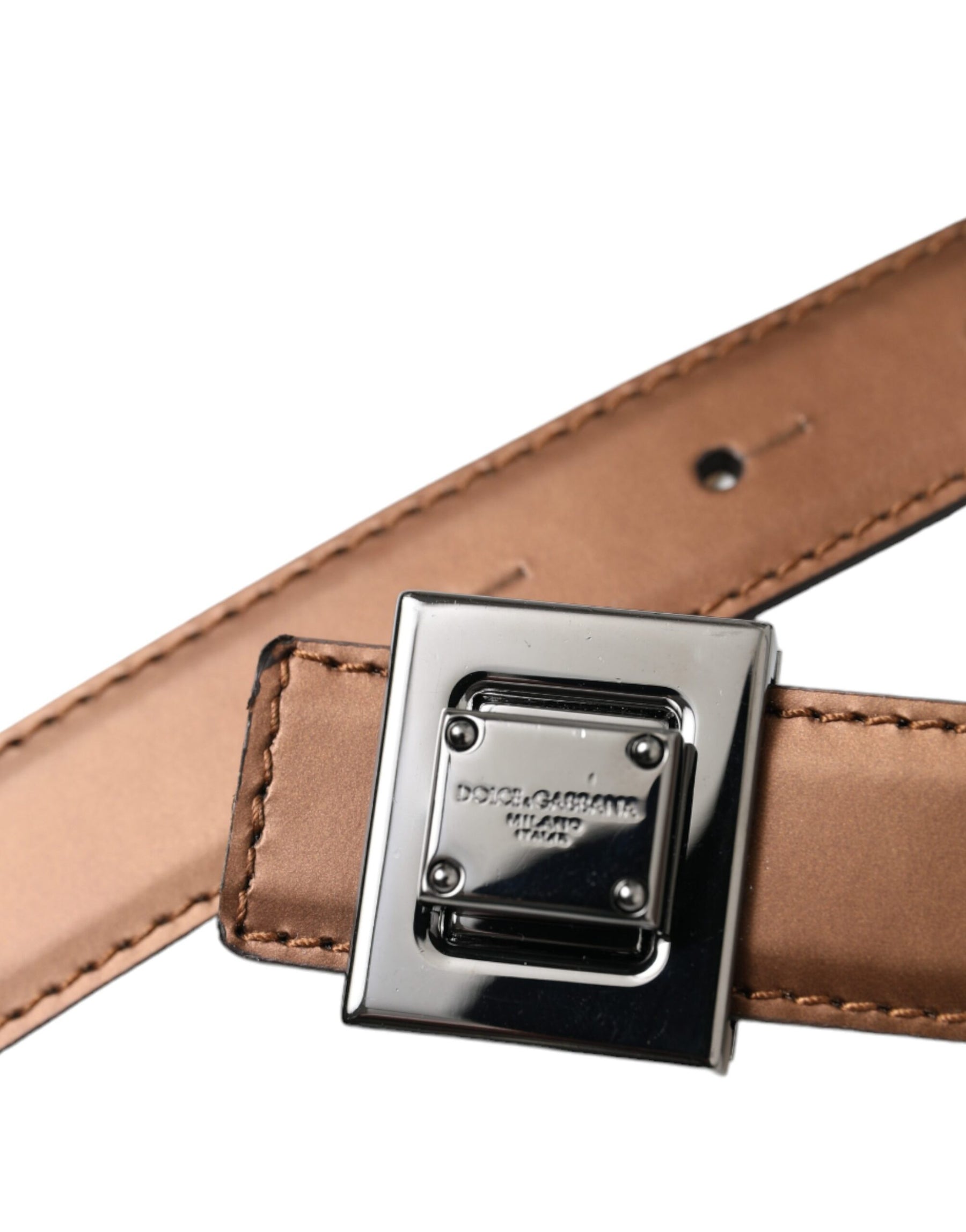 Dolce & Gabbana Bronze Leather Square Metal Buckle Belt | Regal Royce