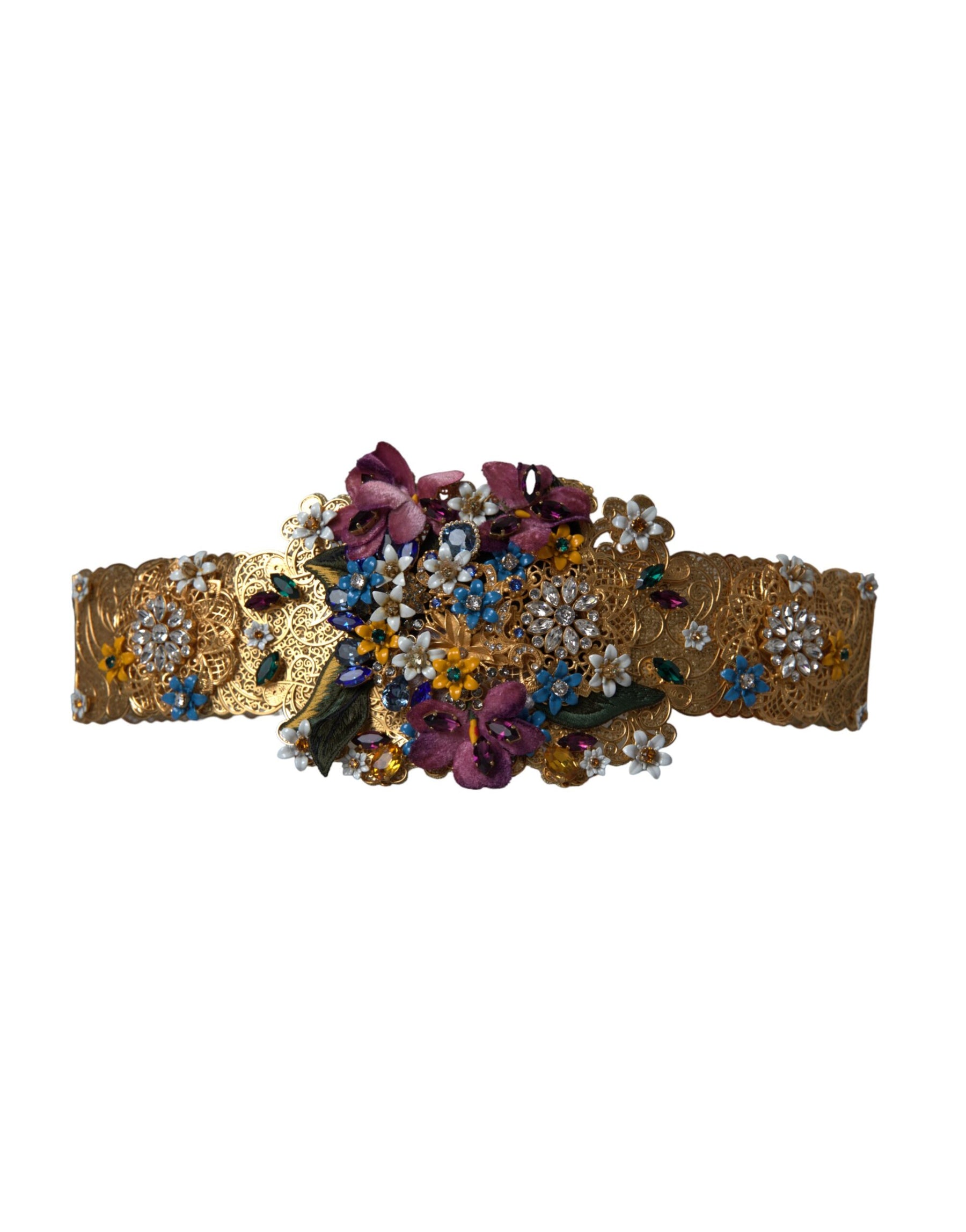 Dolce & Gabbana Multicolor Embellished Floral Crystal Wide Waist Belt | Regal Royce