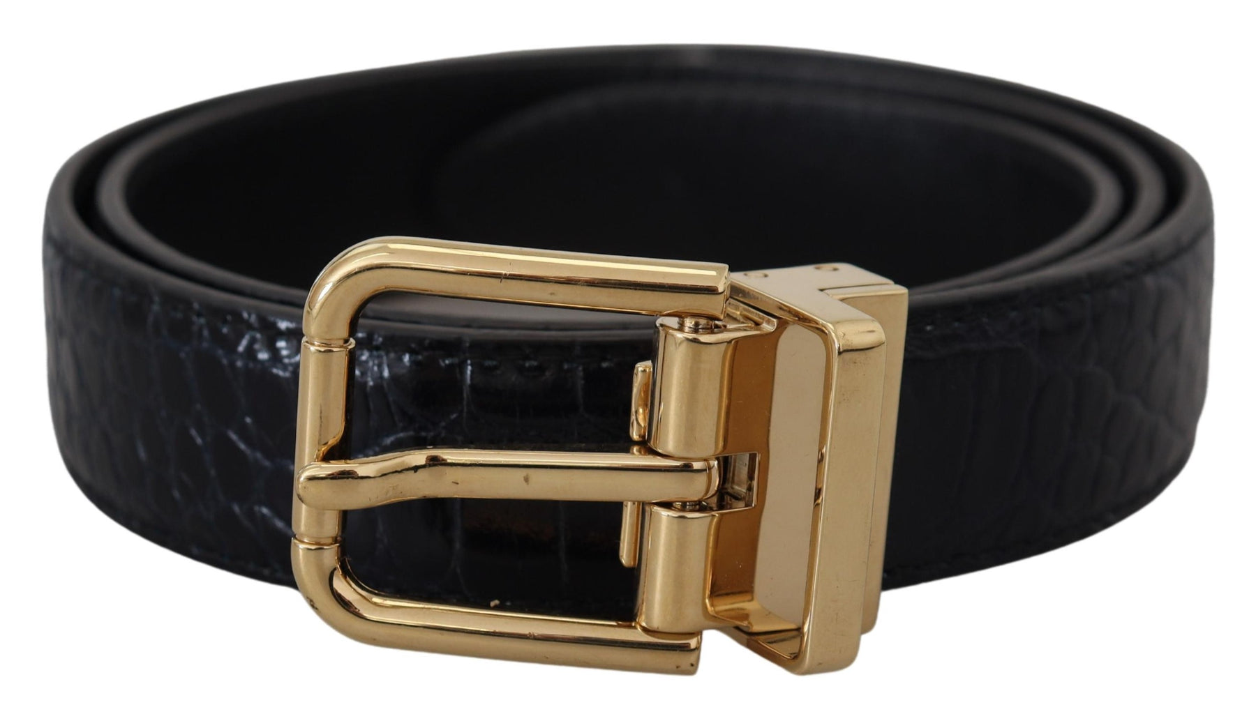Dolce & Gabbana Black Exotic Leather Gold Metal Buckle Belt | Regal Royce