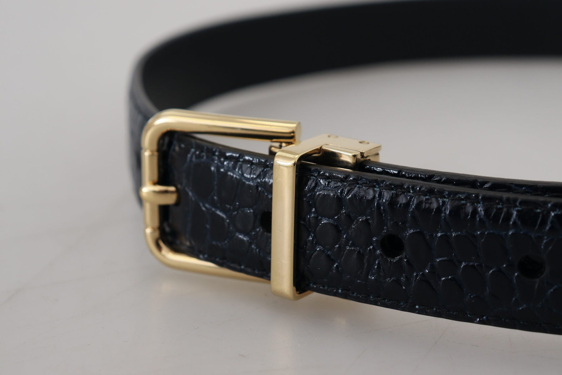 Dolce & Gabbana Black Exotic Leather Gold Metal Buckle Belt | Regal Royce