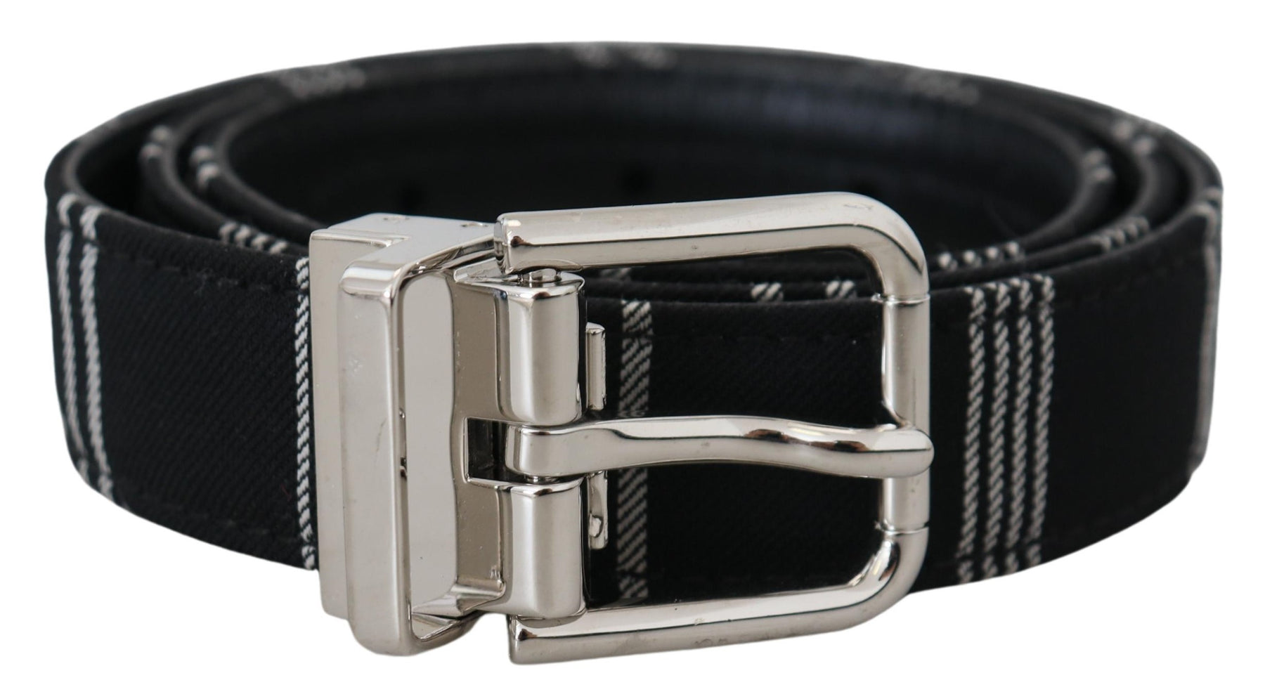 Dolce & Gabbana Black White Cotton Metal Silver Buckle Belt | Regal Royce