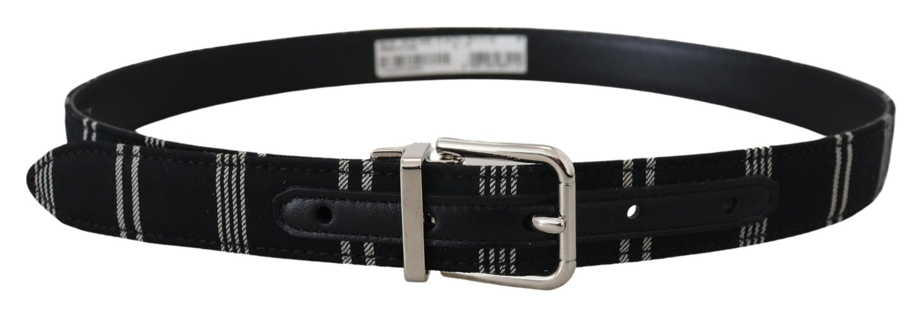 Dolce & Gabbana Black White Cotton Metal Silver Buckle Belt | Regal Royce