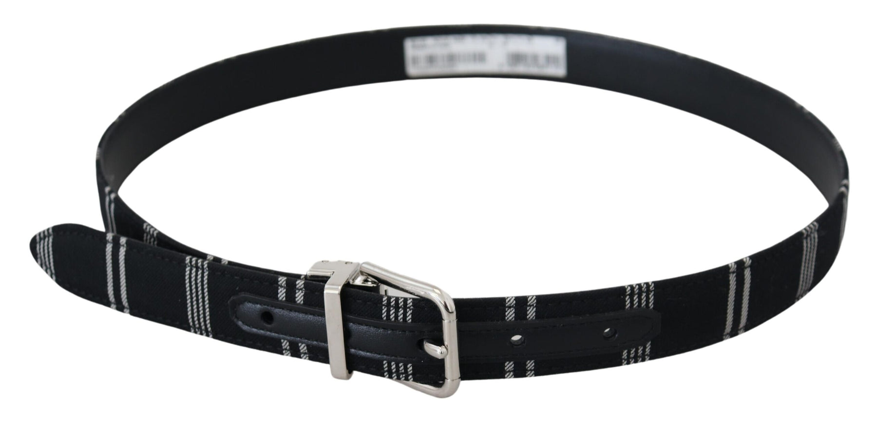 Dolce & Gabbana Black White Cotton Metal Silver Buckle Belt | Regal Royce