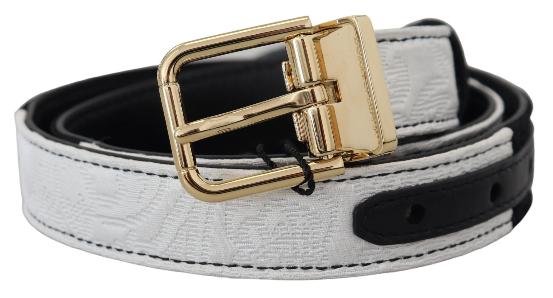 Dolce & Gabbana White Black Patchwork Gold Metal Buckle Belt | Regal Royce