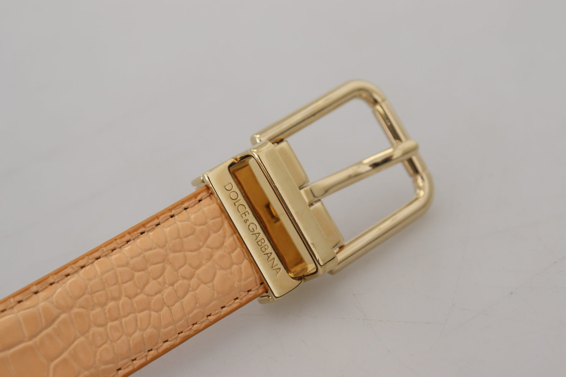 Dolce & Gabbana Beige Exotic Leather Gold Metal Buckle Belt | Regal Royce