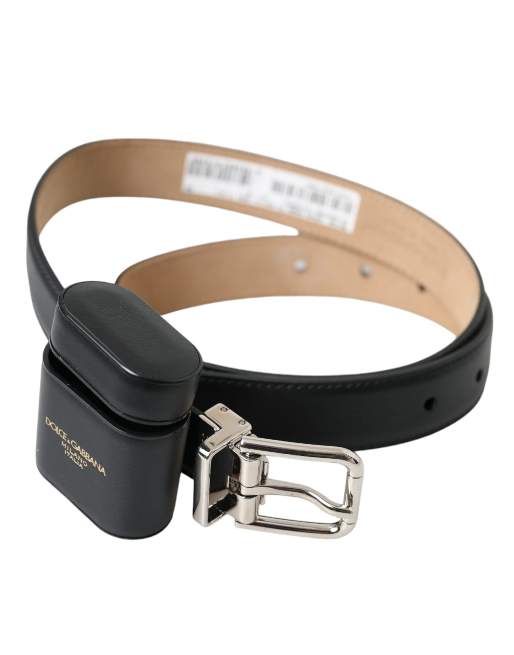Dolce & Gabbana Black Leather Airpods Case Silver Buckle Belt | Regal Royce