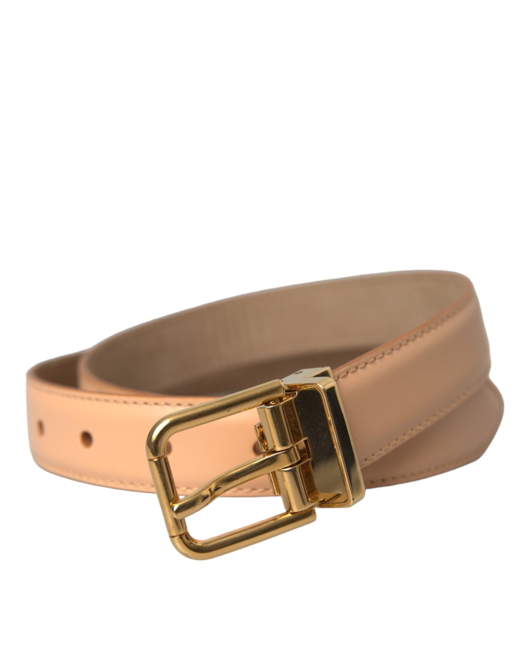Dolce & Gabbana Beige Calfskin Leather Gold Metal Buckle Belt | Regal Royce